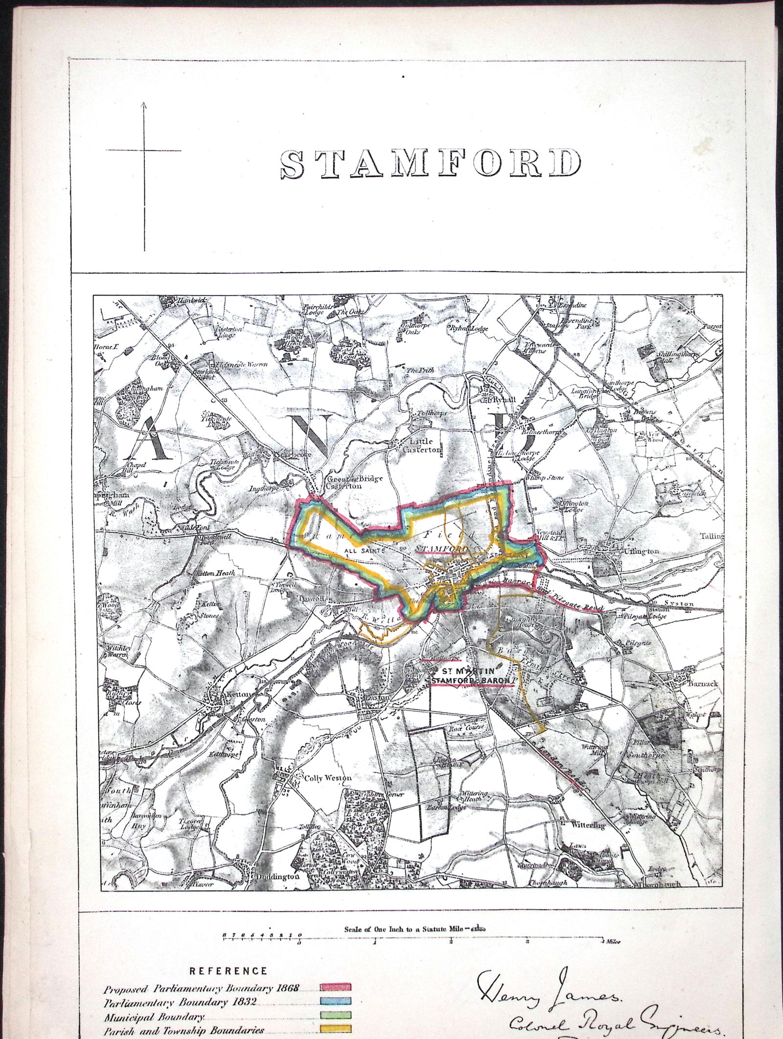 Stamford Lincolnshire Boundary Commission 157-Year-Old Coloured Antique Map.: Title: Stamford Lincolnshire Boundary Commission 157-Year-Old Coloured Antique Map. Description: Stamford Lincolnshire Boundary Commission 157-Year-Old Coloured Antique Map. Original Antique