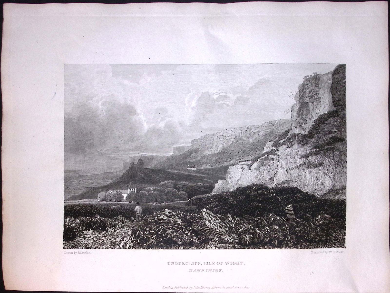 J.M.W Turner "Undercliff Isle of Wight" Views from a Southern Coast Rare Copper Engraving-15: Title: J.M.W Turner "Undercliff Isle of Wight" Views from a Southern Coast Rare Copper Engraving-15 Description: This Rare After J.M.W. Turner Copper Engraved Plate Was Removed from a Nearly