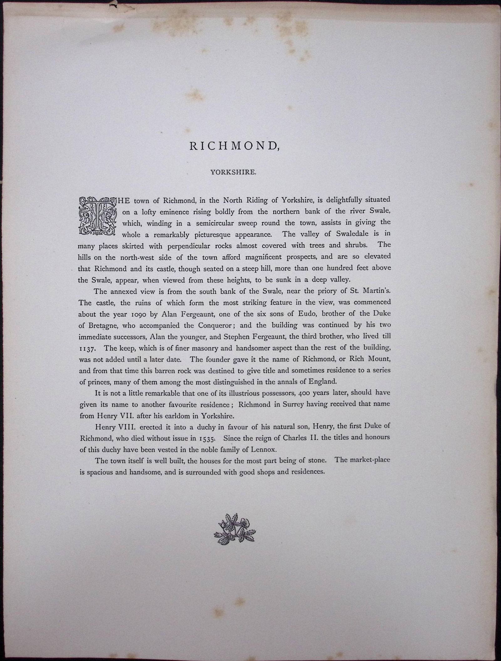 J.M.W Turner Rare “Richmond Yorkshire” 1873 Picturesque Views in England-67 - 2