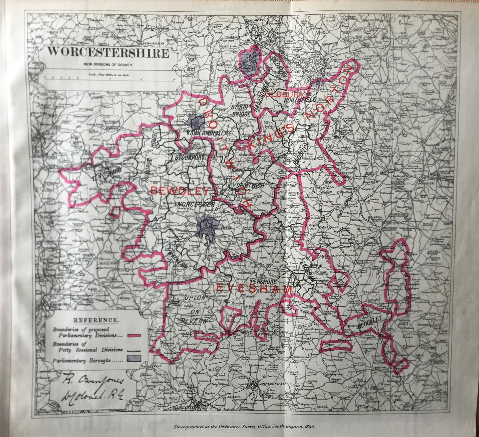 Antique 139 Years-Old Scarce Map Worcestershire 1885 Boundary Changes.: Title: Antique 139 Years-Old Scarce Map Worcestershire 1885 Boundary Changes. Description: Antique 139 Years-Old Scarce Map Worcestershire 1885 Boundary Changes. Zincographed Ordnance Survey