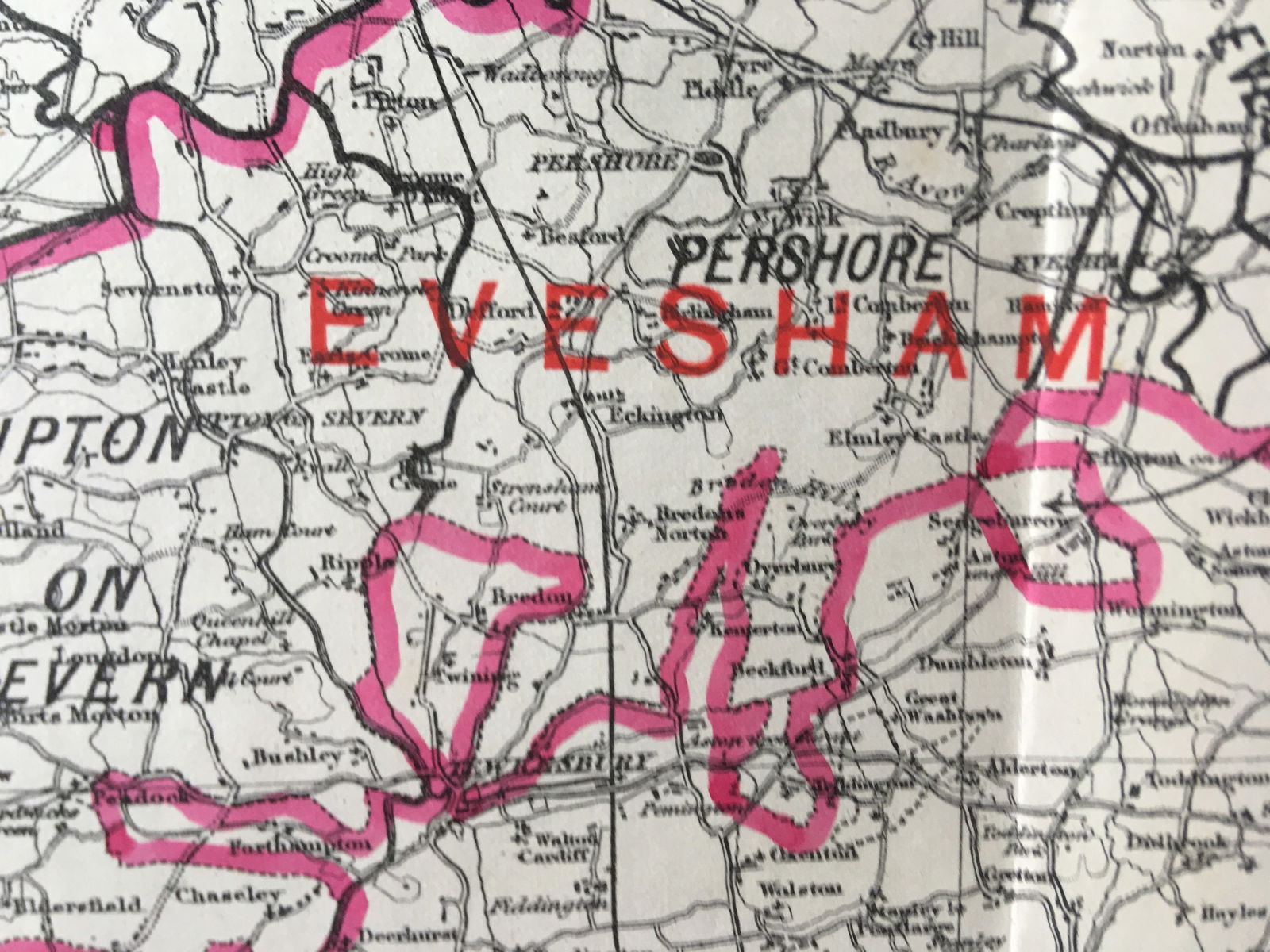 Antique 139 Years-Old Scarce Map Worcestershire 1885 Boundary Changes. - 2