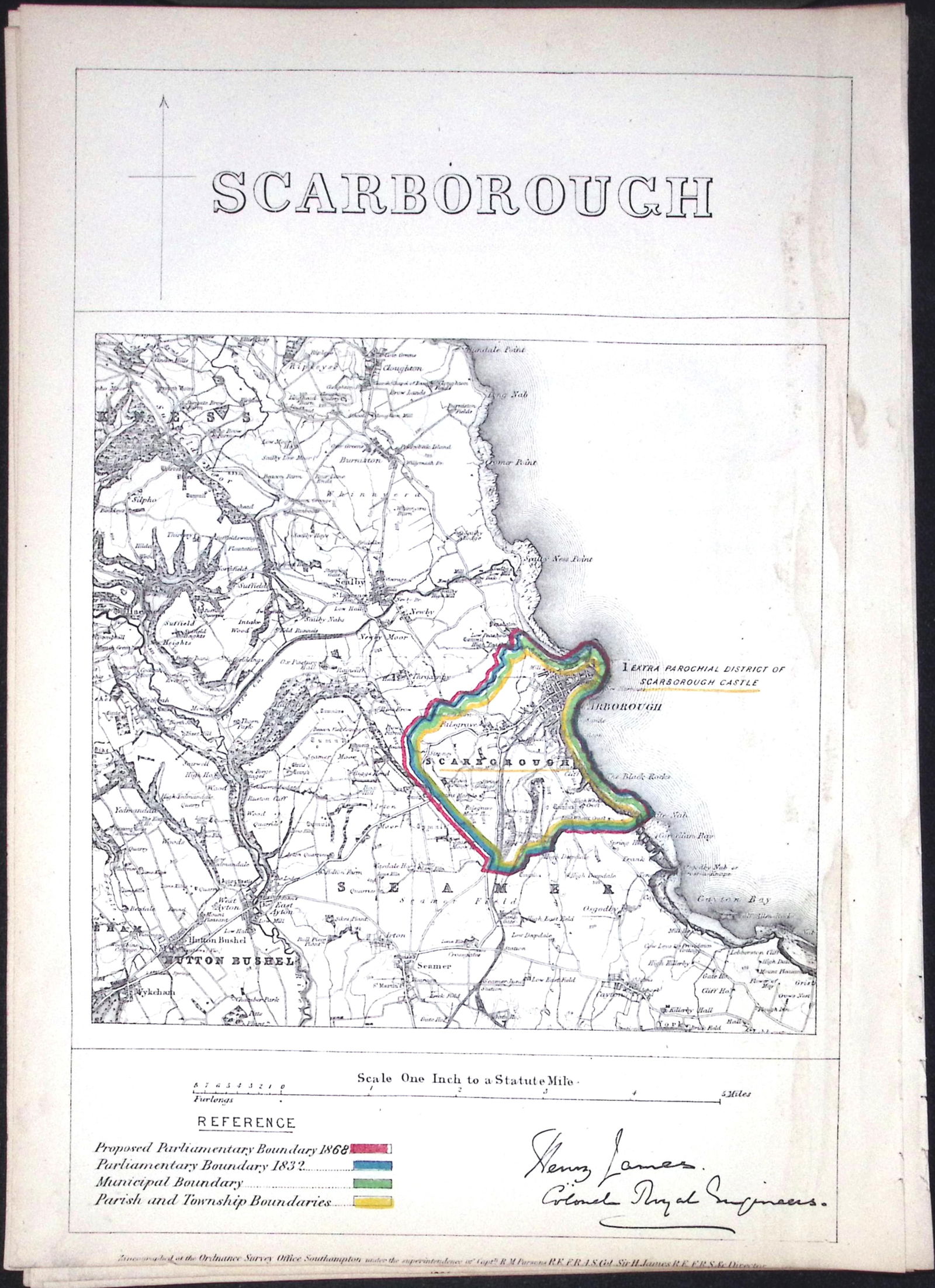 Scarborough Yorkshire Boundary Commission Coloured 157-Year-Old Antique Map.: Title: Scarborough Yorkshire Boundary Commission Coloured 157-Year-Old Antique Map. Description: Scarborough Yorkshire Boundary Commission Coloured 157-Year-Old Antique Map. Original Antique