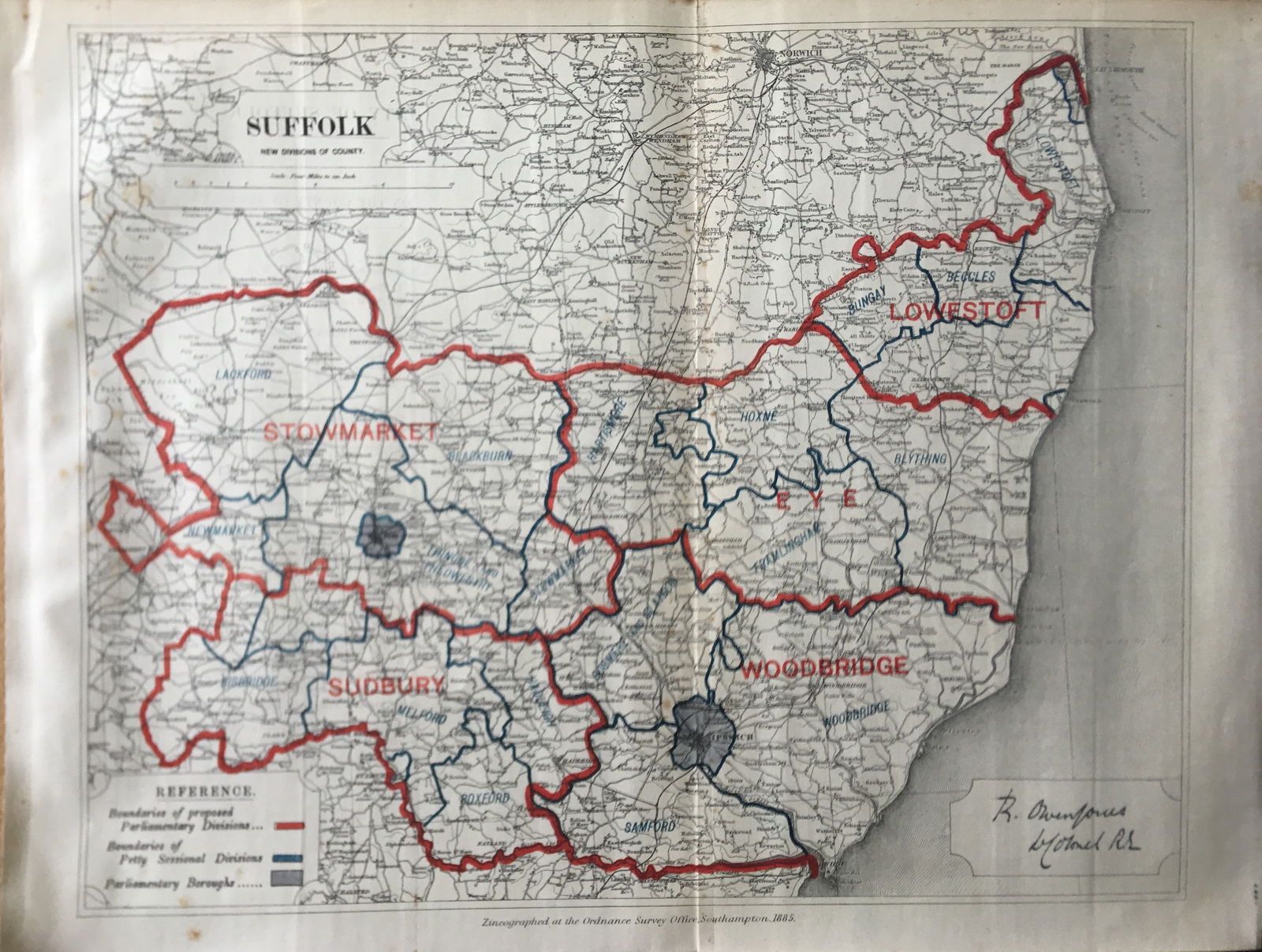 Antique 139 Years-Old Scarce Map County Suffolk 1885 Boundary Changes.: Title: Antique 139 Years-Old Scarce Map County Suffolk 1885 Boundary Changes. Description: Antique 139 Years-Old Scarce Map County Suffolk 1885 Boundary Changes. Zincographed Ordnance Survey