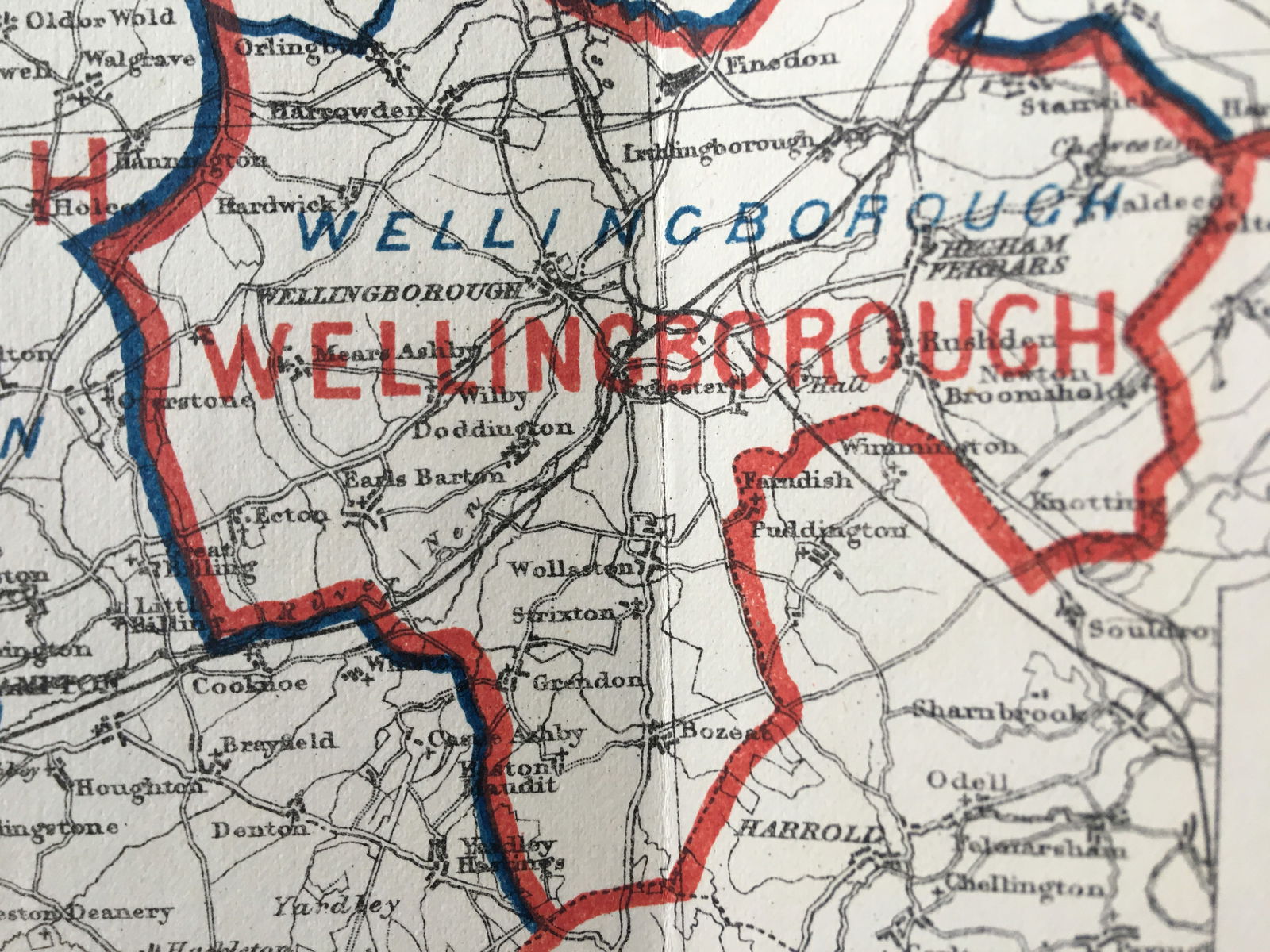 Antique 139 Years-Old Scarce Map Northamptonshire 1885 Boundary Changes. - 2
