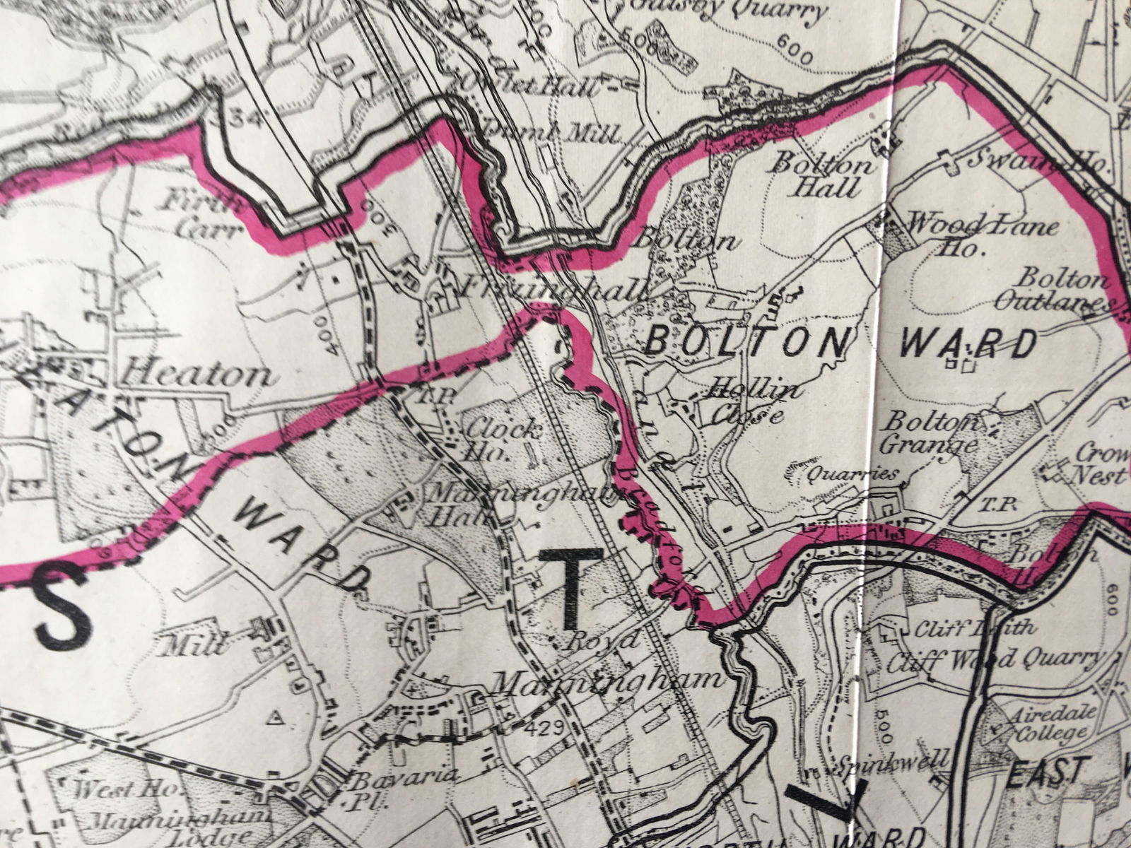 Antique 139 Years-Old Scarce Map City of Bradford 1885 Boundary Changes. - 2