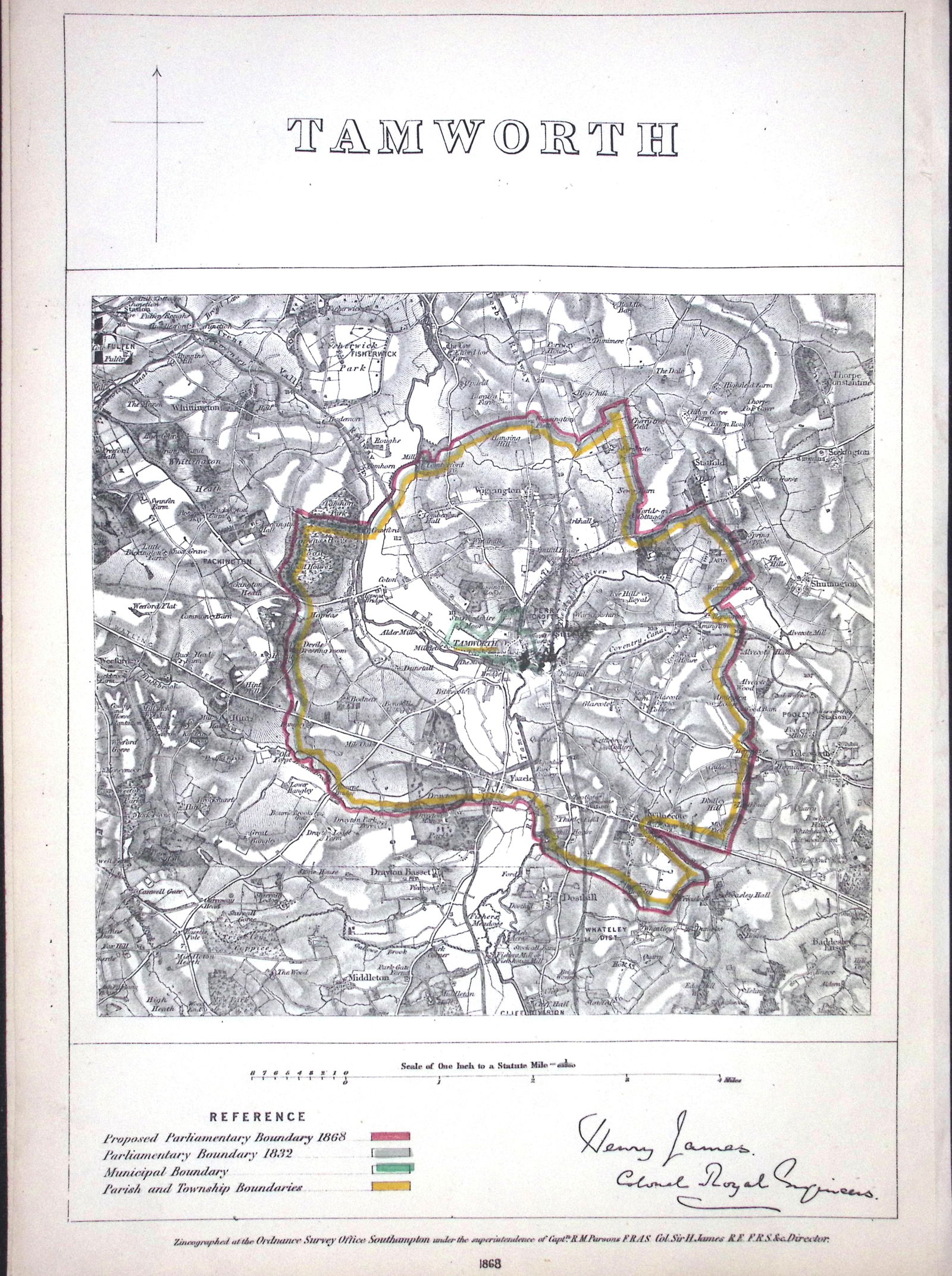 Tamworth Midlands Boundary Commission 157-Year-Old Coloured Antique Map.: Title: Tamworth Midlands Boundary Commission 157-Year-Old Coloured Antique Map. Description: Tamworth Midlands Boundary Commission 157-Year-Old Coloured Antique Map.