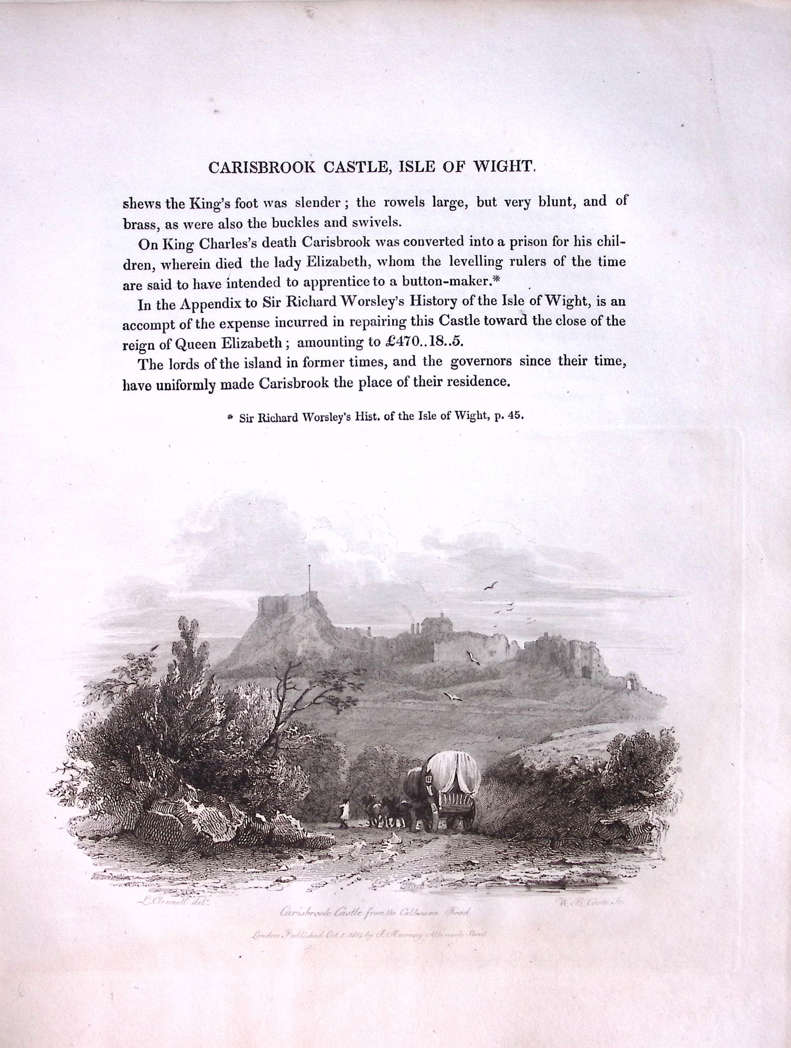 J.M.W Turner "Isle of Wight Carisbrook” Views from a Southern Coast Rare Engraving-65: Title: J.M.W Turner "Isle of Wight Carisbrook” Views from a Southern Coast Rare Engraving-65 Description: This Rare After J.M.W. Turner Copper Engraved Plate Was Removed from
