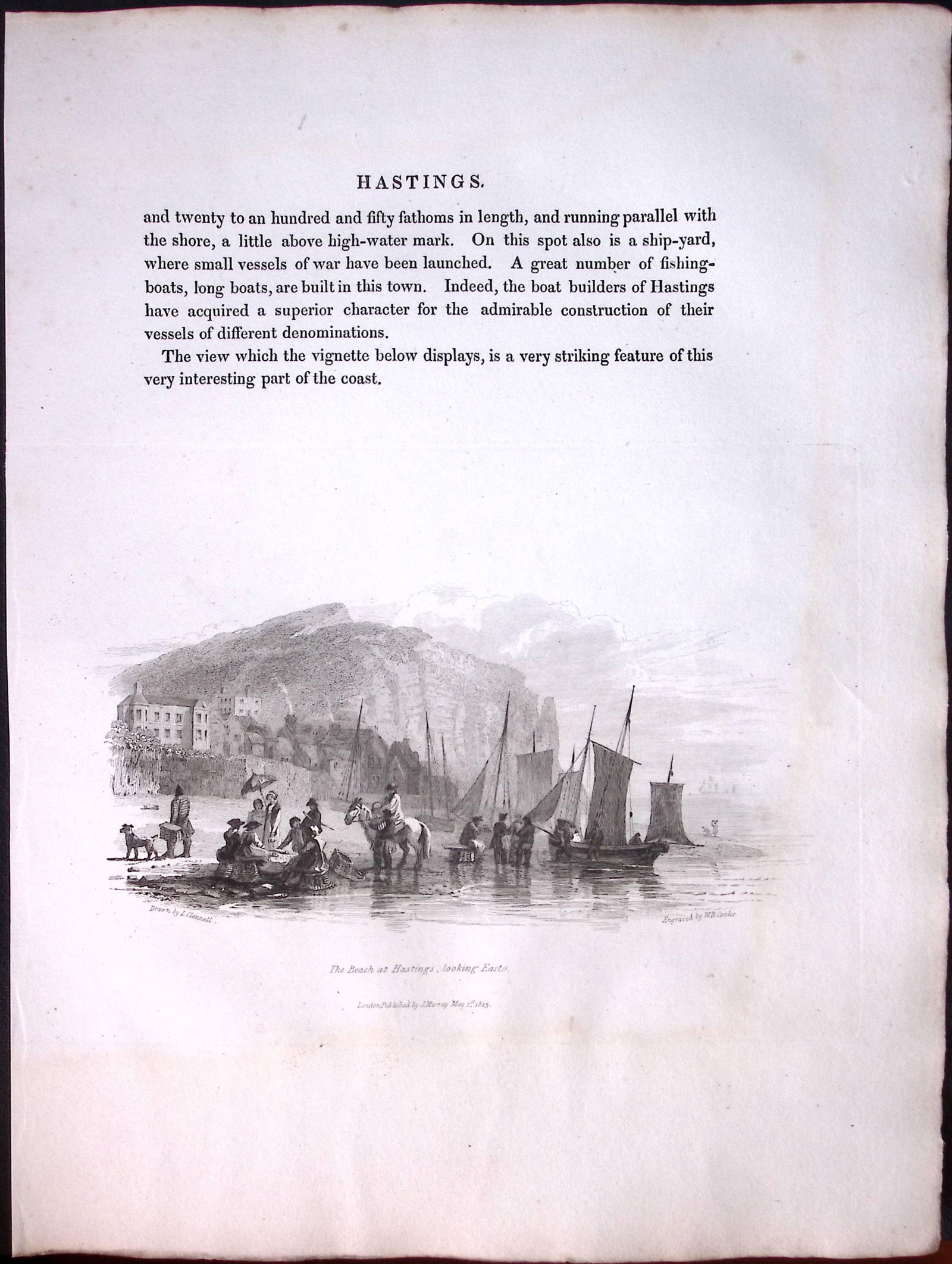 J.M.W Turner "Sussex Hastings” Views from a Southern Coast Rare Copper Engraving-56: Title: J.M.W Turner "Sussex Hastings” Views from a Southern Coast Rare Copper Engraving-56 Description: This Rare After J.M.W. Turner Copper Engraved Plate Was Removed from a