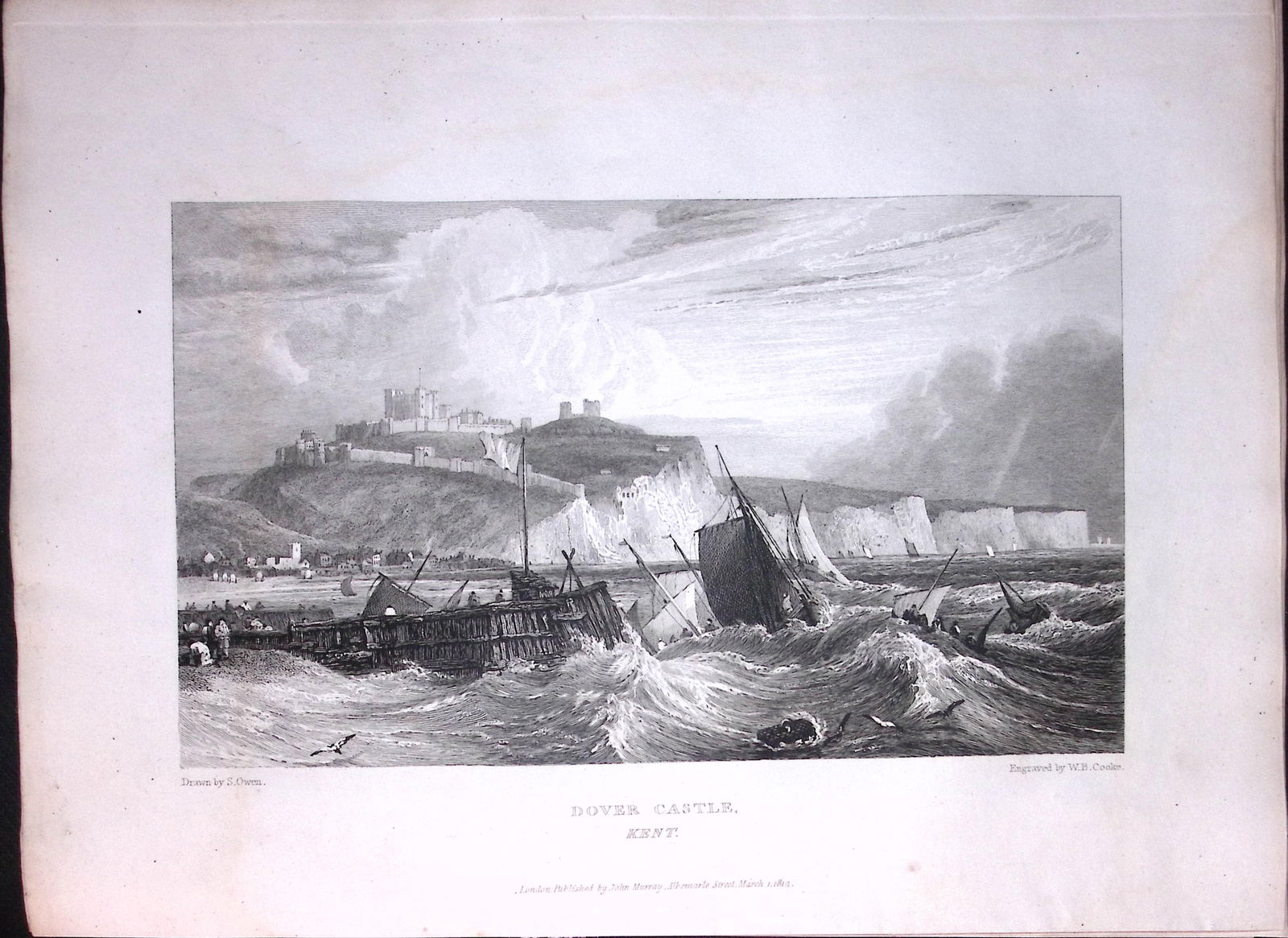J.M.W Turner "Dover Castle Kent" Views from a Southern Coast Rare Antique Copper Engraving-5: Title: J.M.W Turner "Dover Castle Kent" Views from a Southern Coast Rare Antique Copper Engraving-5 Description: This Rare After J.M.W. Turner Copper Engraved Plate Was Removed fro