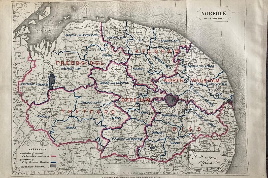 Antique 139 Years-Old Scarce Map County Norfolk 1885 Boundary Changes.: Title: Antique 139 Years-Old Scarce Map County Norfolk 1885 Boundary Changes. Description: Antique 139 Years-Old Scarce Map County Norfolk 1885 Boundary Changes. Zincographed Ordnance Survey