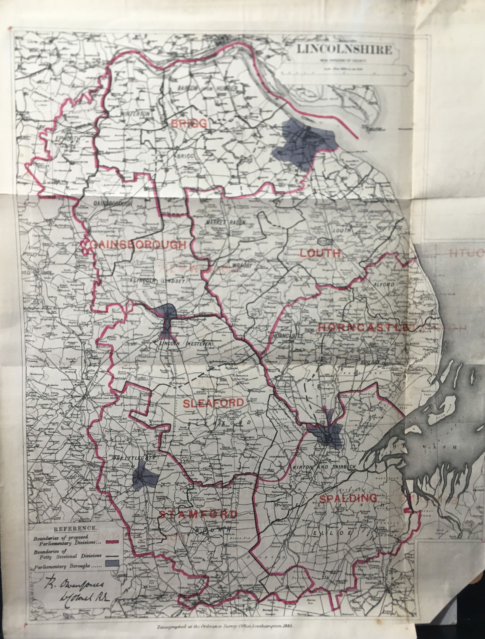 Antique 139 Years-Old Scarce Map Lincolnshire 1885 Boundary Changes.: Title: Antique 139 Years-Old Scarce Map Lincolnshire 1885 Boundary Changes. Description: Antique 139 Years-Old Scarce Map Lincolnshire 1885 Boundary Changes. Zincographed Ordnance Survey Map