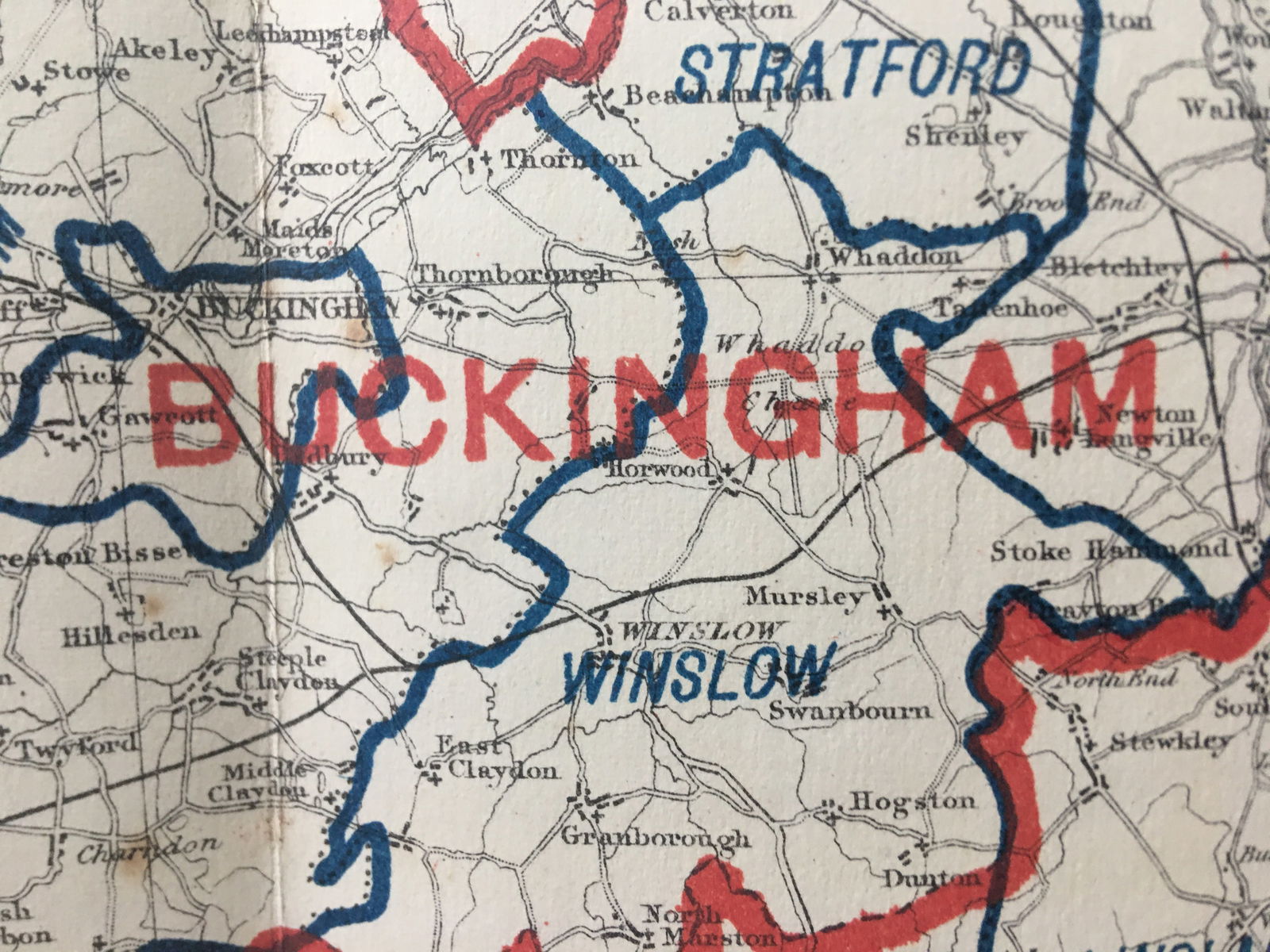 Antique 139 Years-Old Scarce Map Buckinghamshire 1885 Boundary Changes. - 2