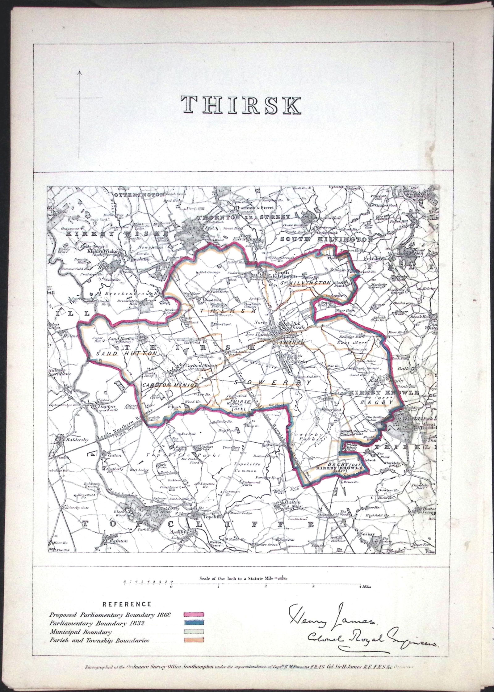 Thirsk Yorkshire Boundary Commission 157-Year-Old Coloured Antique Map.: Title: Thirsk Yorkshire Boundary Commission 157-Year-Old Coloured Antique Map. Description: Thirsk Yorkshire Boundary Commission 157-Year-Old Coloured Antique Map.