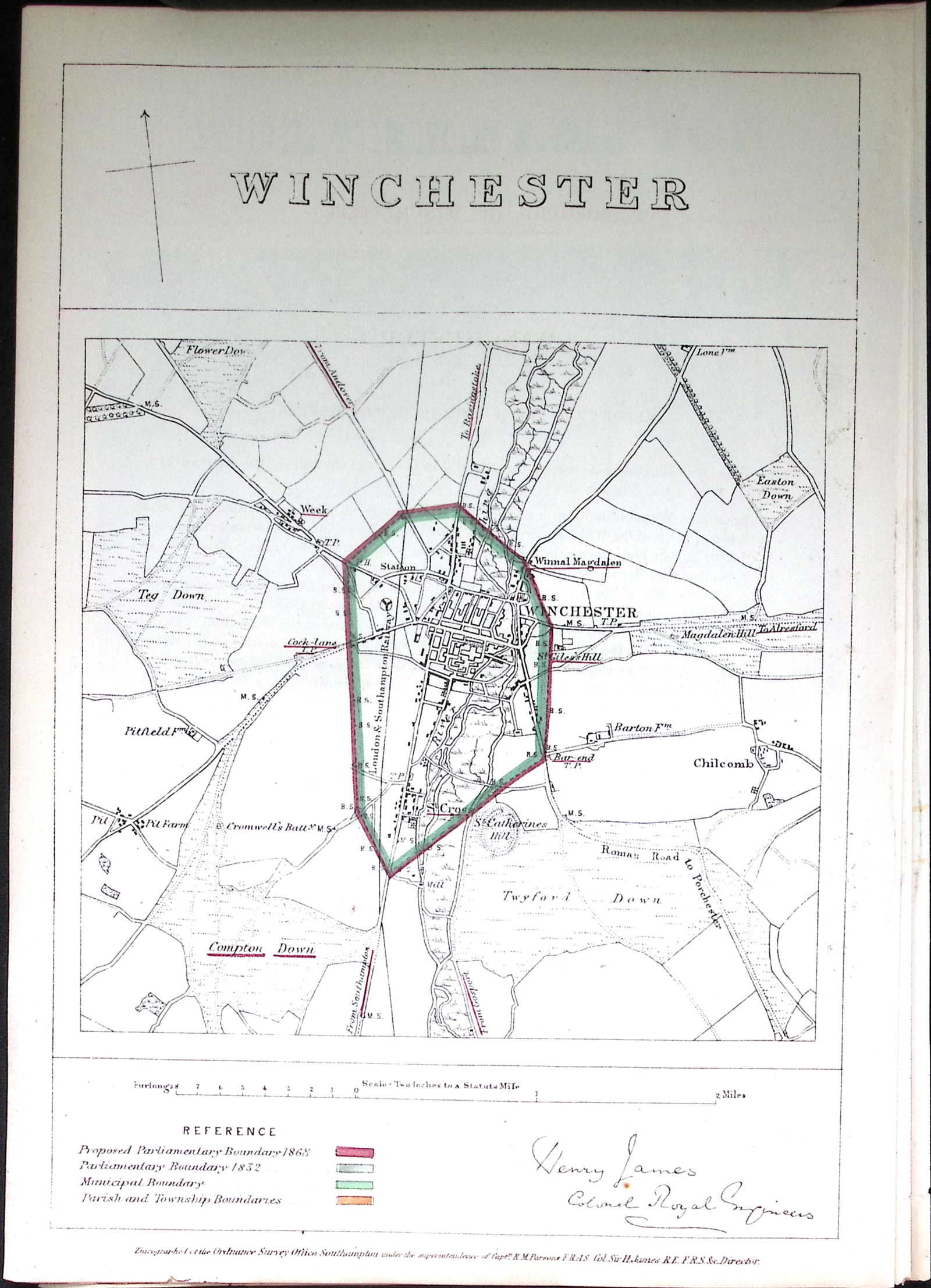 Winchester Hampshire Boundary Commission 157-Year-Old Coloured Antique Map.: Title: Winchester Hampshire Boundary Commission 157-Year-Old Coloured Antique Map. Description: Winchester Hampshire Boundary Commission 157-Year-Old Coloured Antique Map. Original Antique
