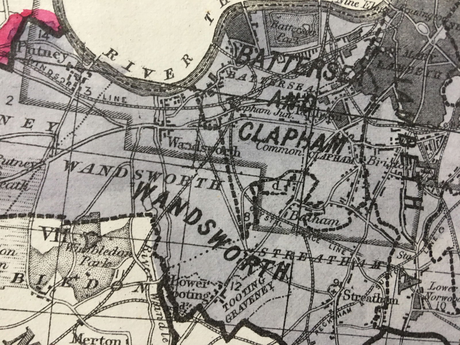 Antique 139 Years-Old Scarce Map County Surrey 1885 Boundary Changes. - 5