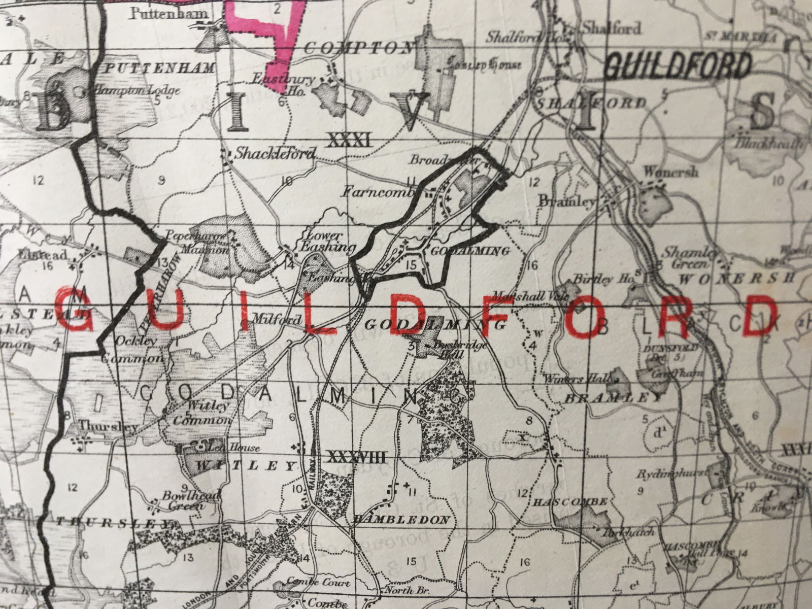 Antique 139 Years-Old Scarce Map County Surrey 1885 Boundary Changes. - 6