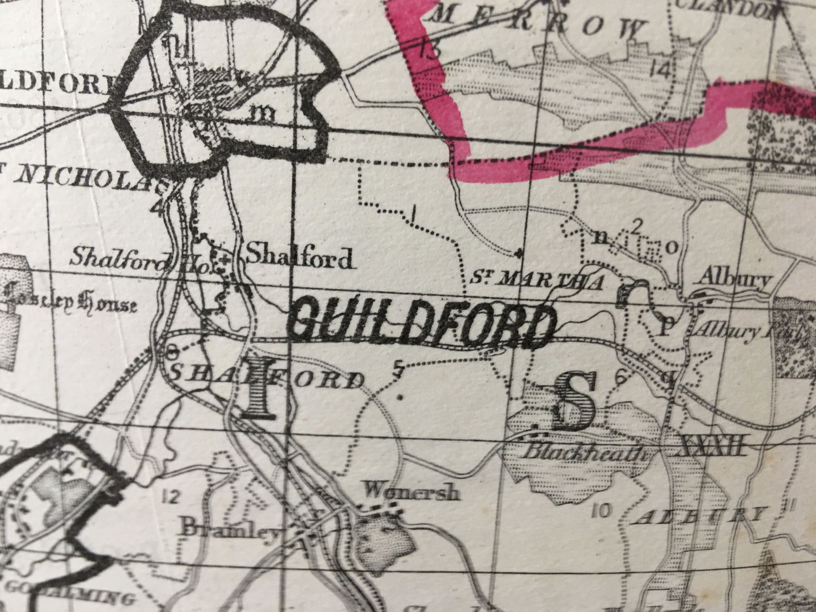 Antique 139 Years-Old Scarce Map County Surrey 1885 Boundary Changes. - 7