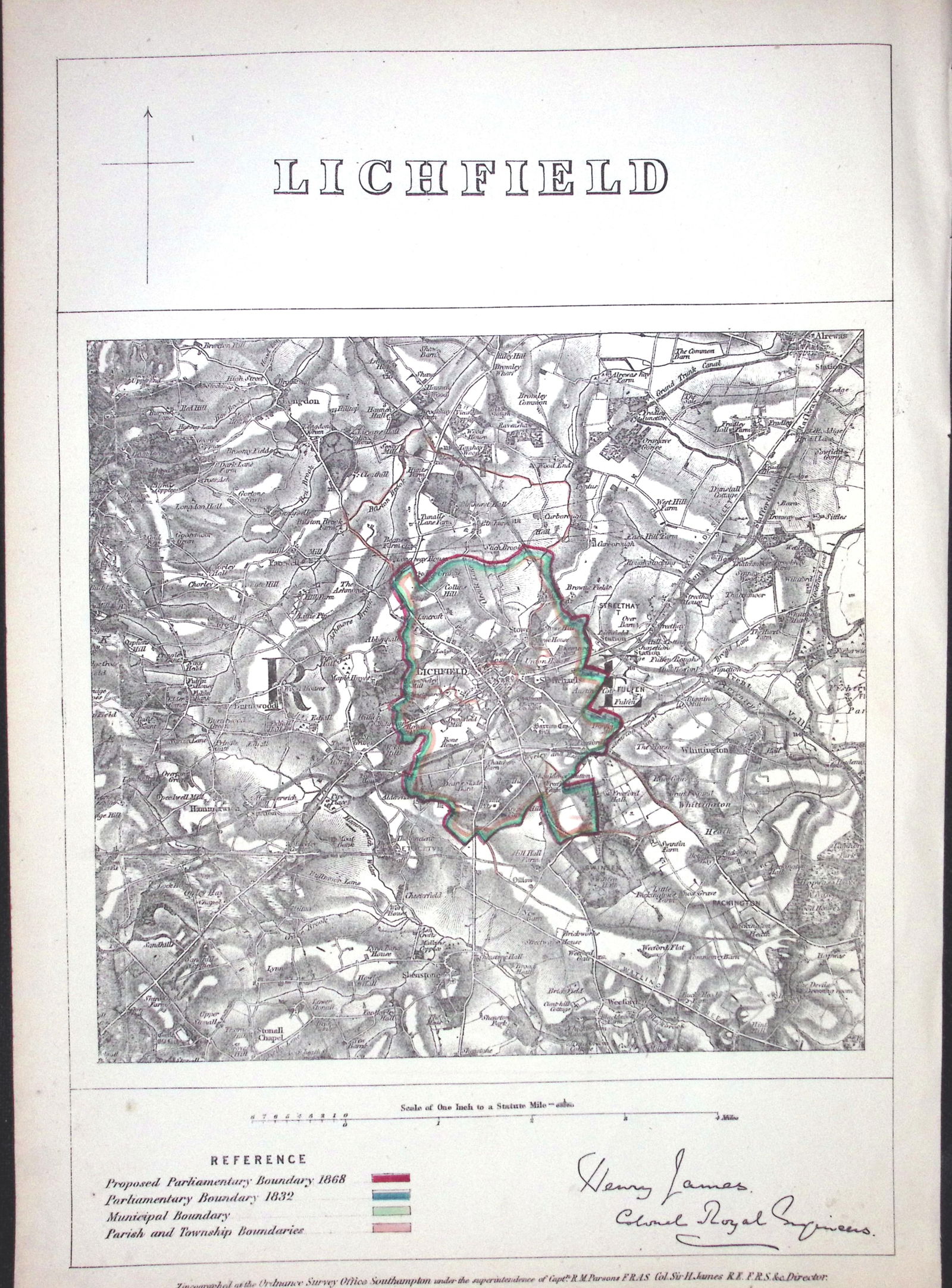 Lichfield Midlands Boundary Commission 157-Year-Old Coloured Antique Map.: Title: Lichfield Midlands Boundary Commission 157-Year-Old Coloured Antique Map. Description: Lichfield Midlands Boundary Commission 157-Year-Old Coloured Antique Map. Original Antique