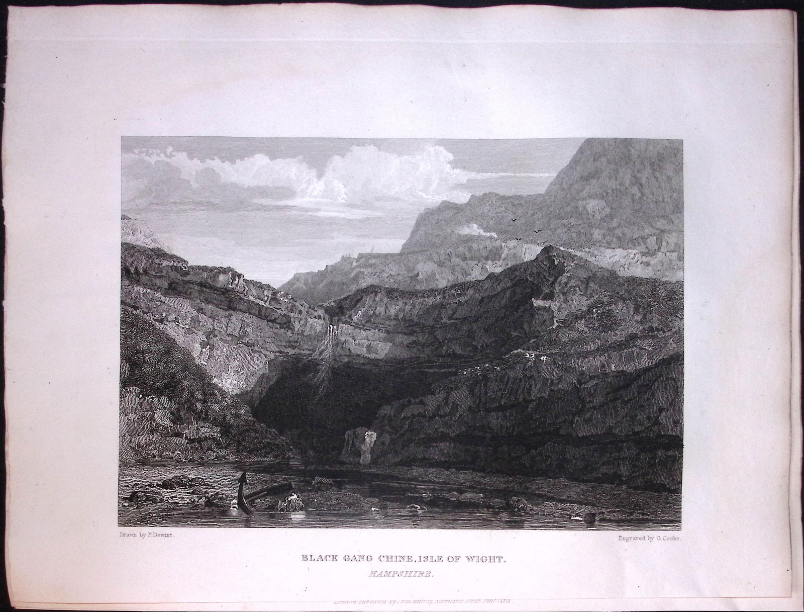J.M.W Turner "Black Gang Chine Isle of Wight" Rare Antique Copper Engraving-16: Title: J.M.W Turner "Black Gang Chine Isle of Wight" Rare Antique Copper Engraving-16 Description: Picturesque Views on the Southern Coast of England, from Drawings Made Princi