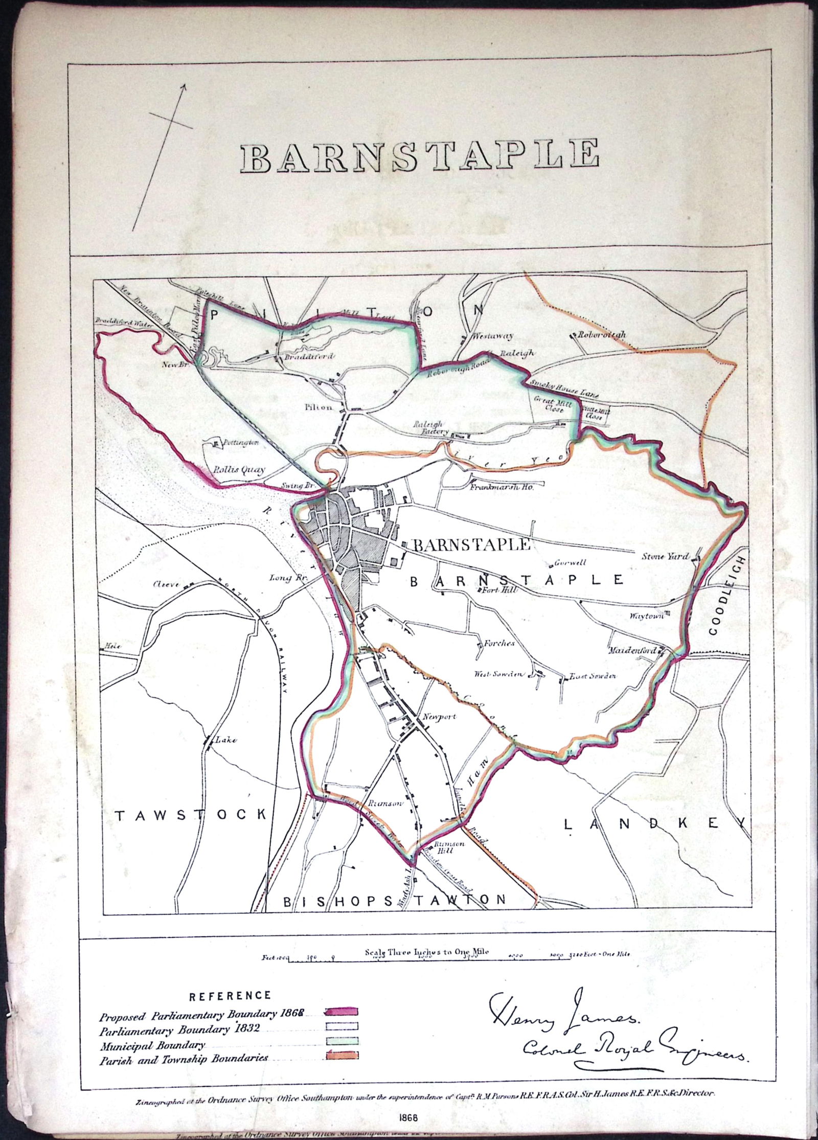 Barnstable Devon Boundary Commission 157-Year-Old Coloured Antique Map.: Title: Barnstable Devon Boundary Commission 157-Year-Old Coloured Antique Map. Description: Barnstable Devon Boundary Commission 157-Year-Old Coloured Antique Map.