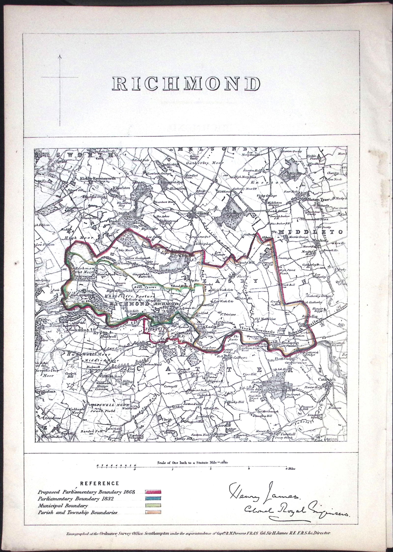 Richmond Yorkshire Boundary Commission Coloured 157-Year-Old Antique Map.: Title: Richmond Yorkshire Boundary Commission Coloured 157-Year-Old Antique Map. Description: Richmond Yorkshire Boundary Commission Coloured 157-Year-Old Antique Map. Original Antique