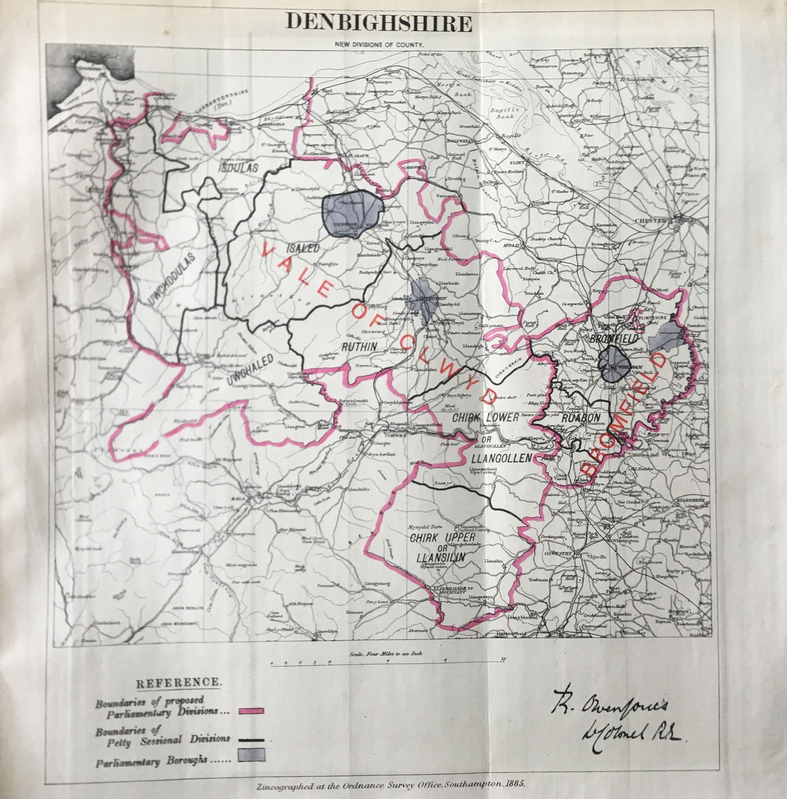 Antique 139 Years-Old Scarce Map Denbighshire 1885 Boundary Changes.: Title: Antique 139 Years-Old Scarce Map Denbighshire 1885 Boundary Changes. Description: Antique 139 Years-Old Scarce Map Denbighshire 1885 Boundary Changes. Zincographed Ordnance Survey Map