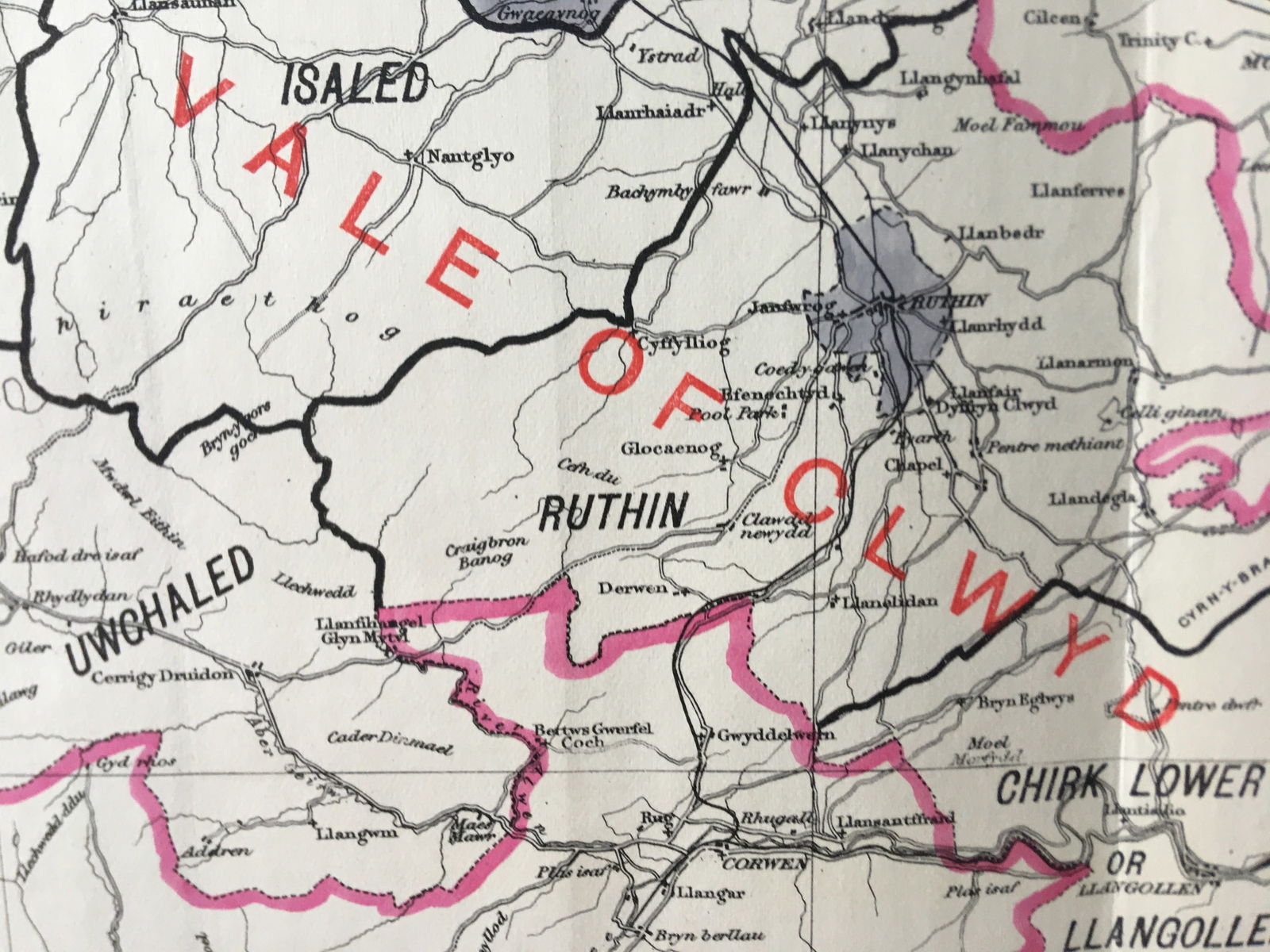 Antique 139 Years-Old Scarce Map Denbighshire 1885 Boundary Changes. - 2