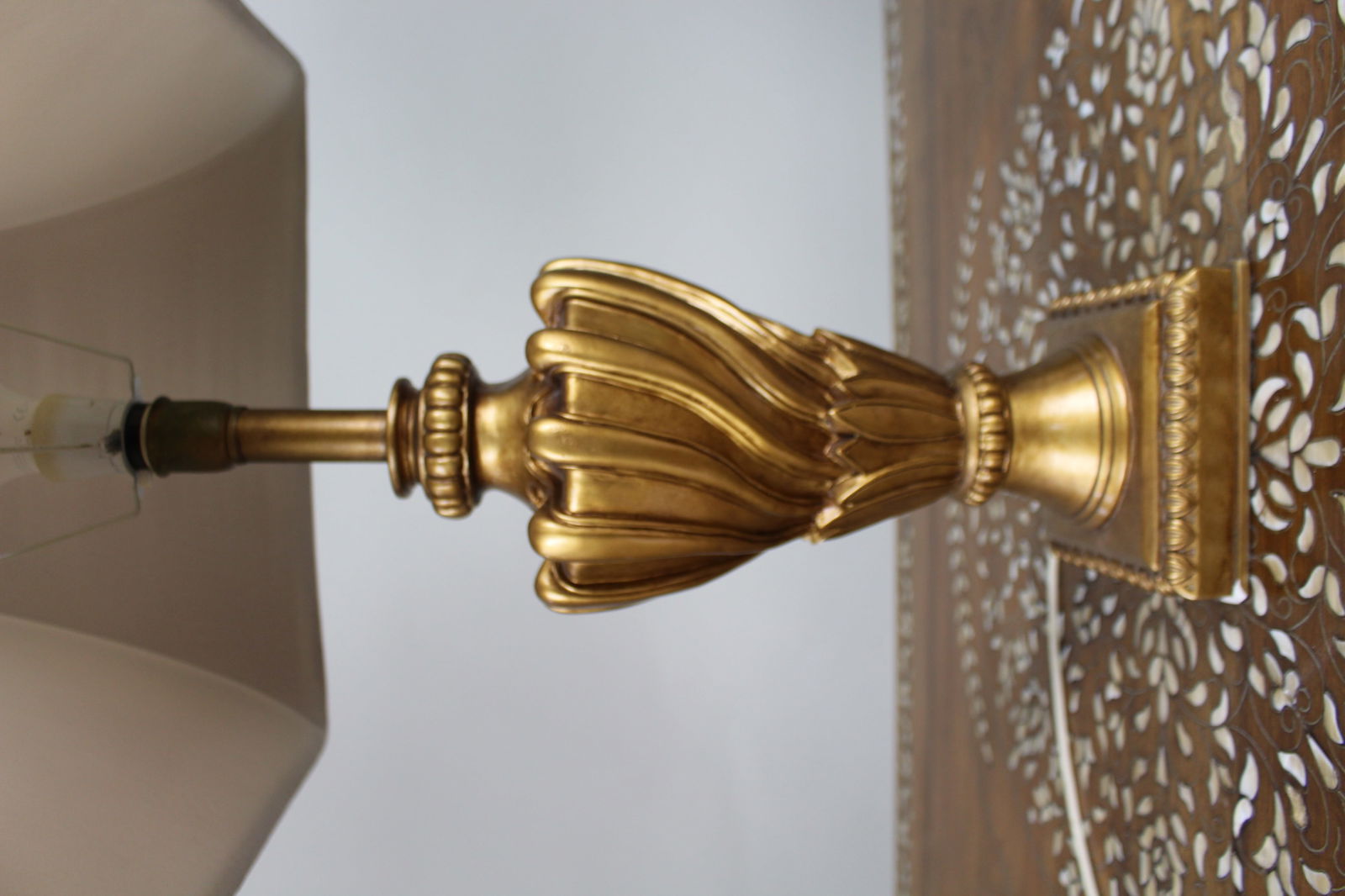 Vintage Gilt Table Lamp with Pleated Shade - 2