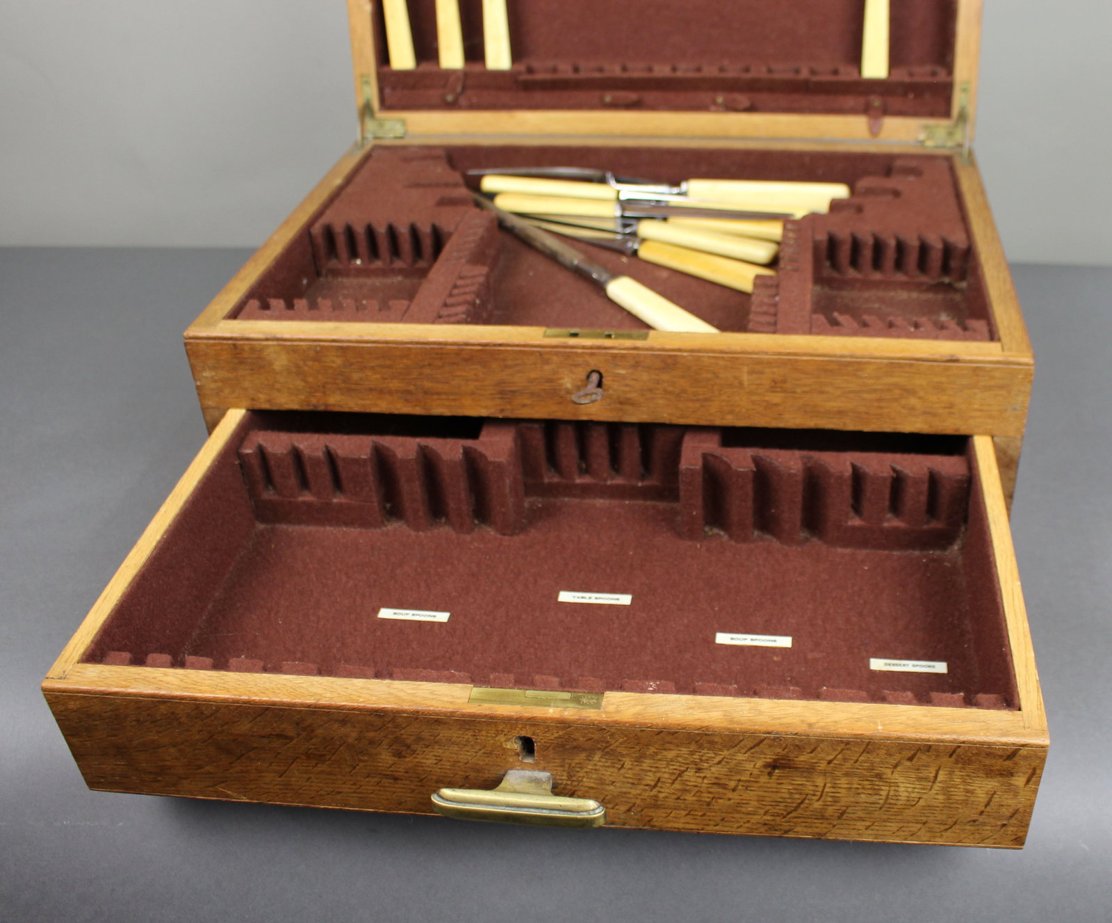 Antique Edwardian Oak Cutlery Box - 4