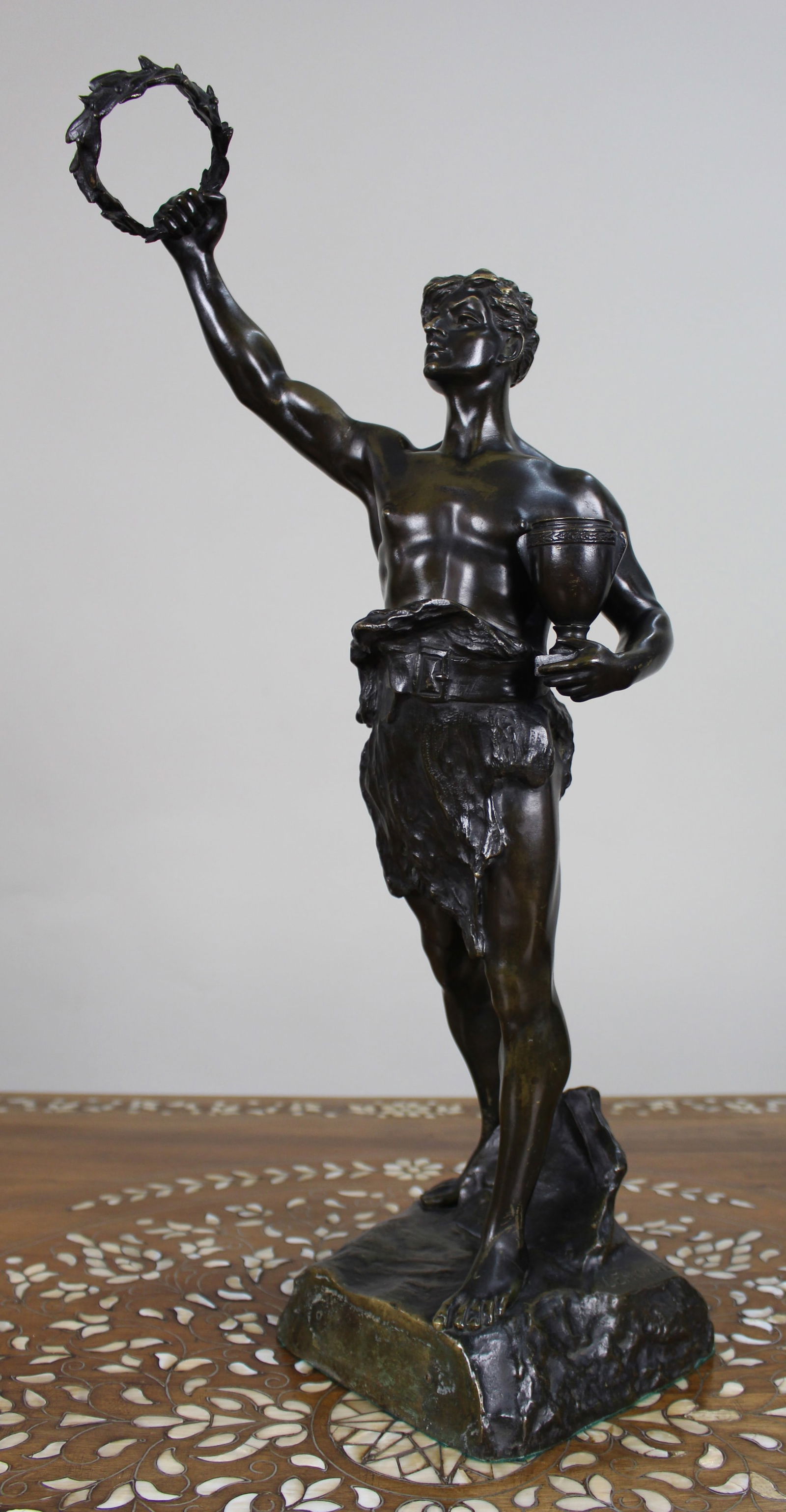 Fine Late 19th Century Bronze Figure Signed Lemoyne: Title: Fine Late 19th Century Bronze Figure Signed Lemoyne Description: Fine Late 19th Century Bronze Figure Signed Lemoyne A finely cast bronze figure of a classical youth, dating to the late
