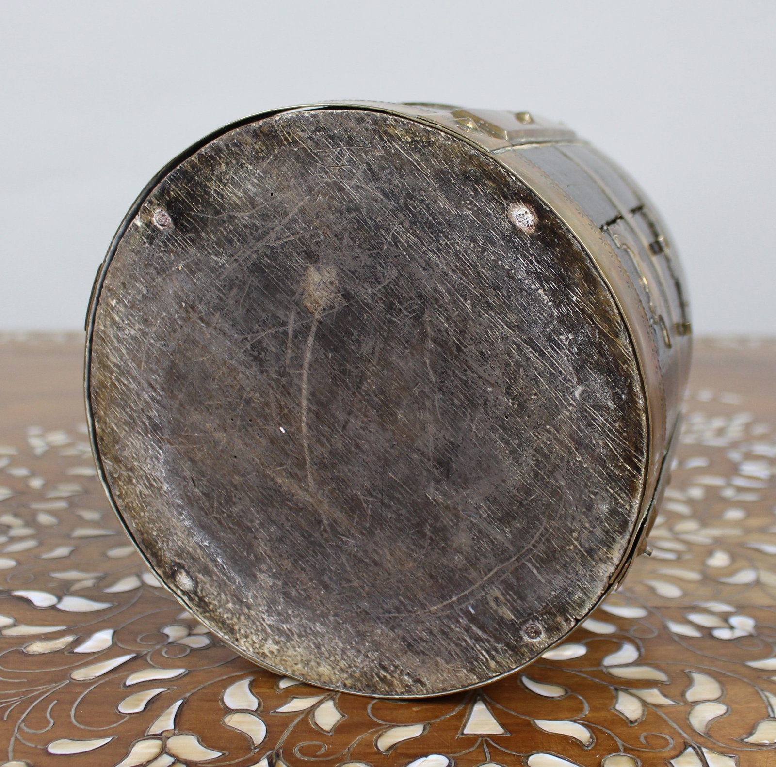 Early 20th Century Indian Brass-Mounted Wooden Bucket with Zodiac Animal Motifs - 6