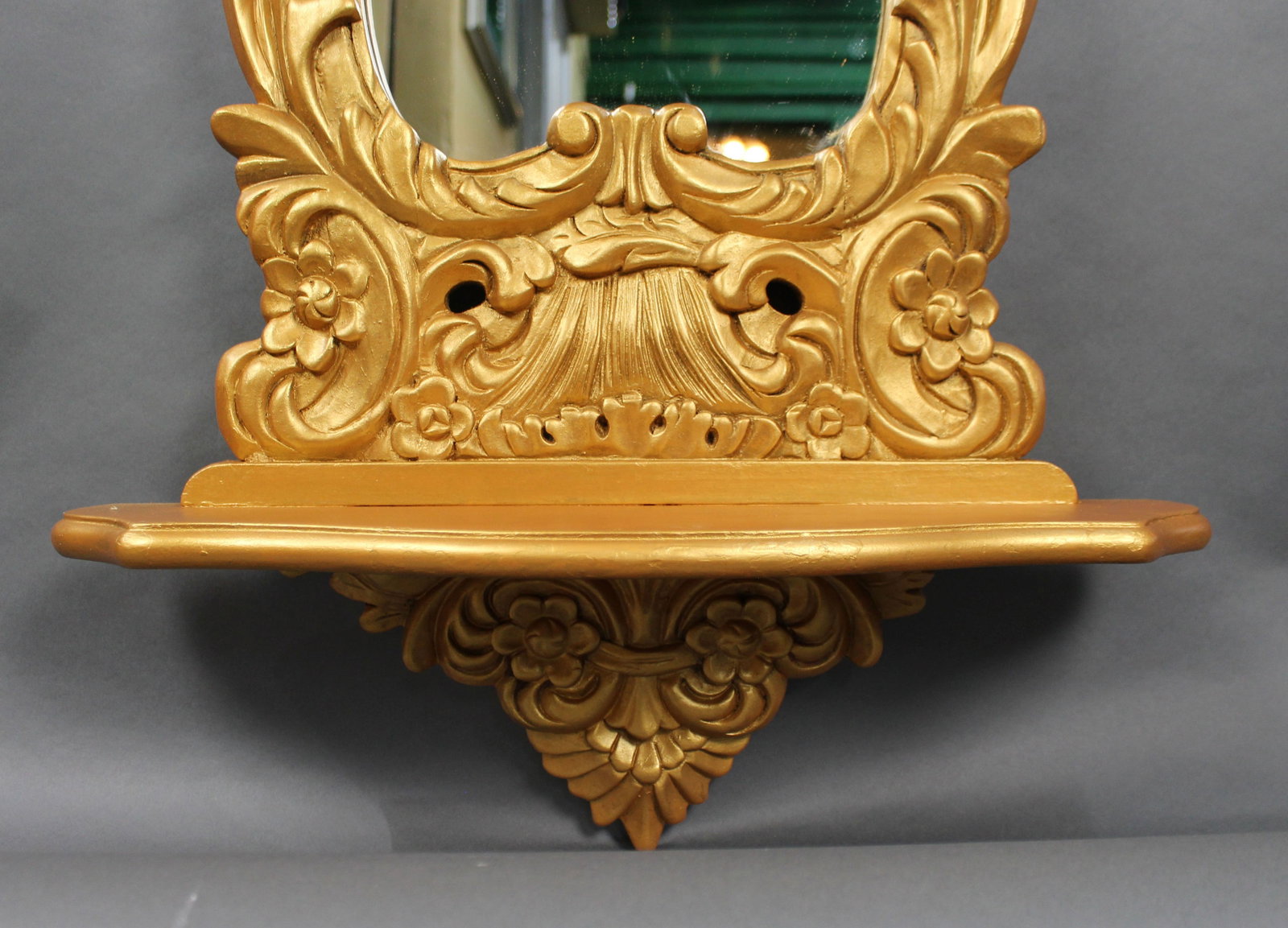 Louis XV Style Carved Giltwood Wall Mirror with Bracket Shelf - 4