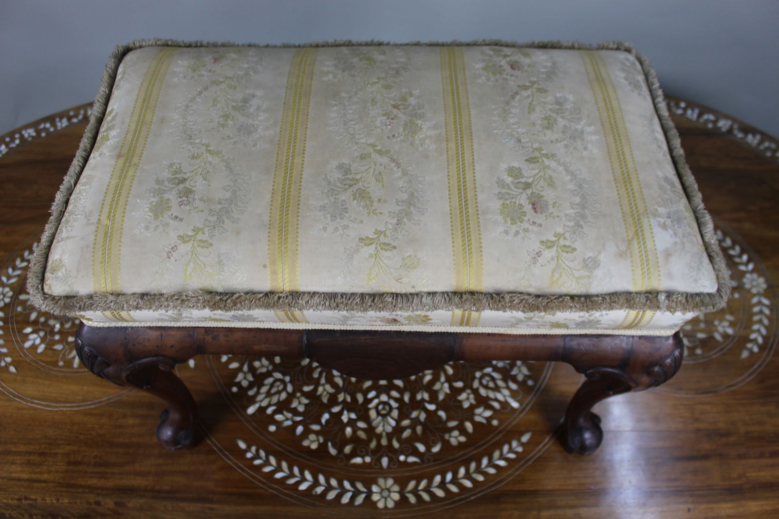 Carved Walnut Upholstered Footstool c.1930 - 2