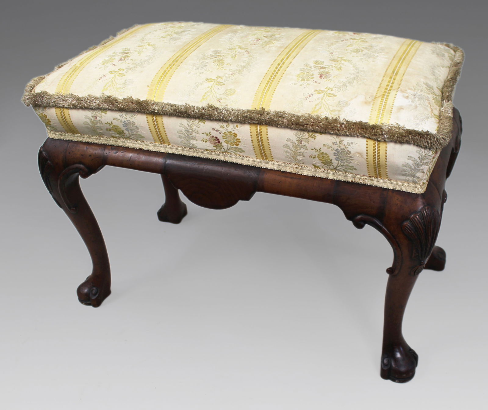 Carved Walnut Upholstered Footstool c.1930 - 6