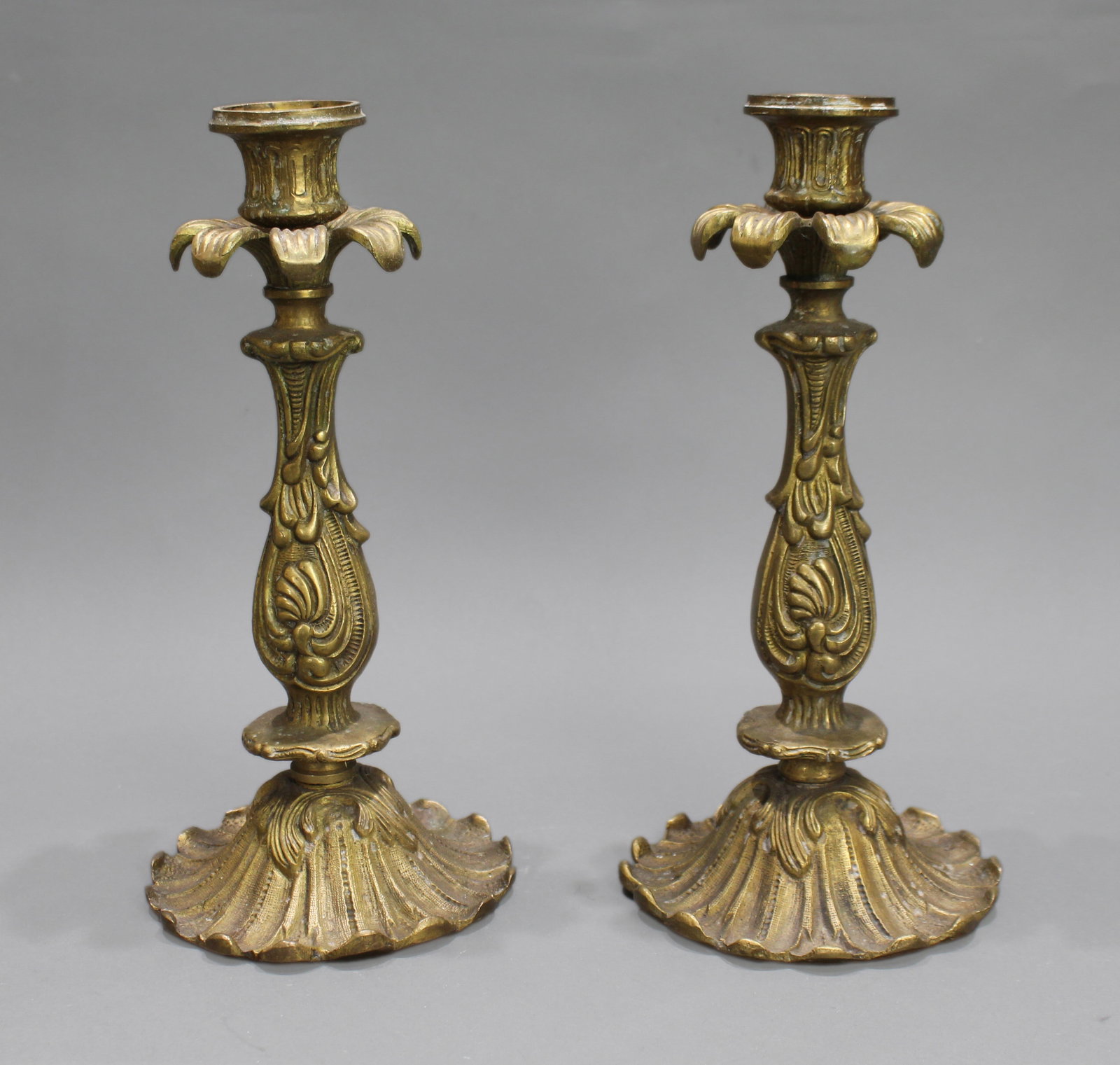Pair of French Rococo Revival Cast Brass Candlesticks, c.1890 - 6
