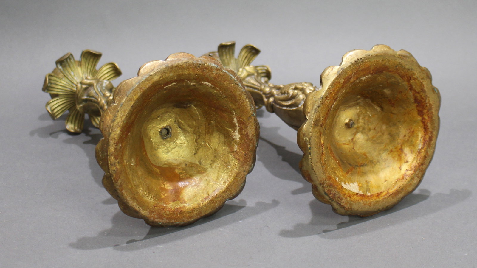 Pair of French Rococo Revival Cast Brass Candlesticks, c.1890 - 9