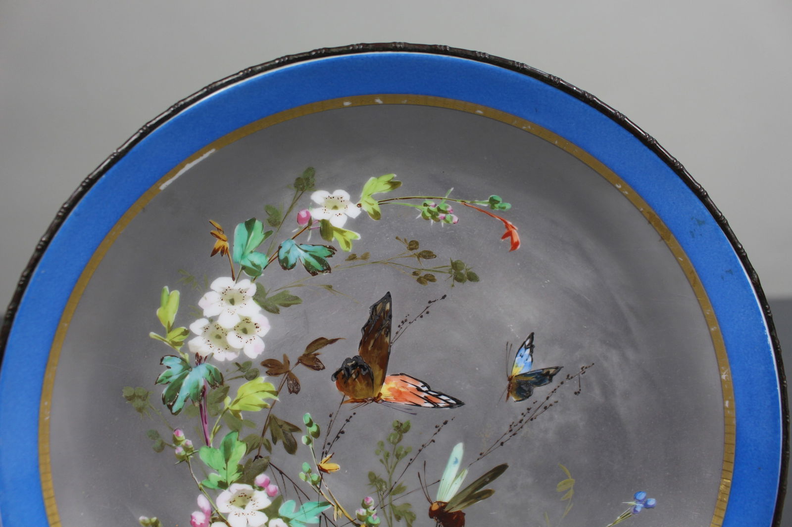 Antique Continental Porcelain Platinum Dish with Gilt Bronze Rim - 4