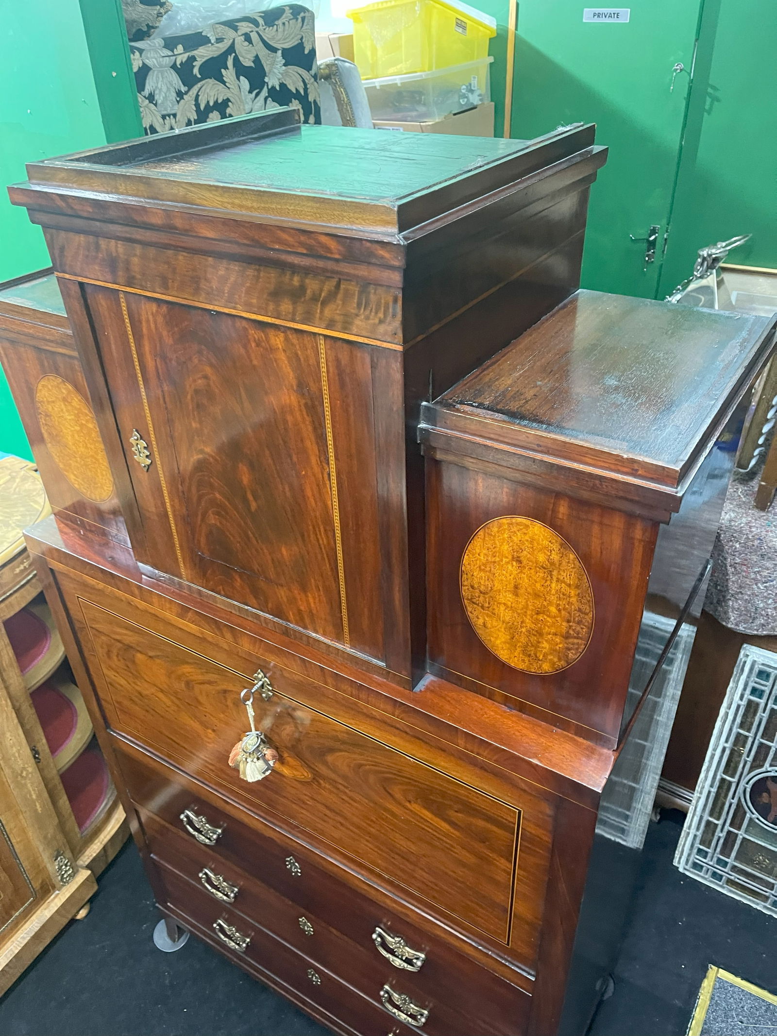 Georgian Mahogany and Satinwood Inlaid Secretaire Chest c.1800 - 4