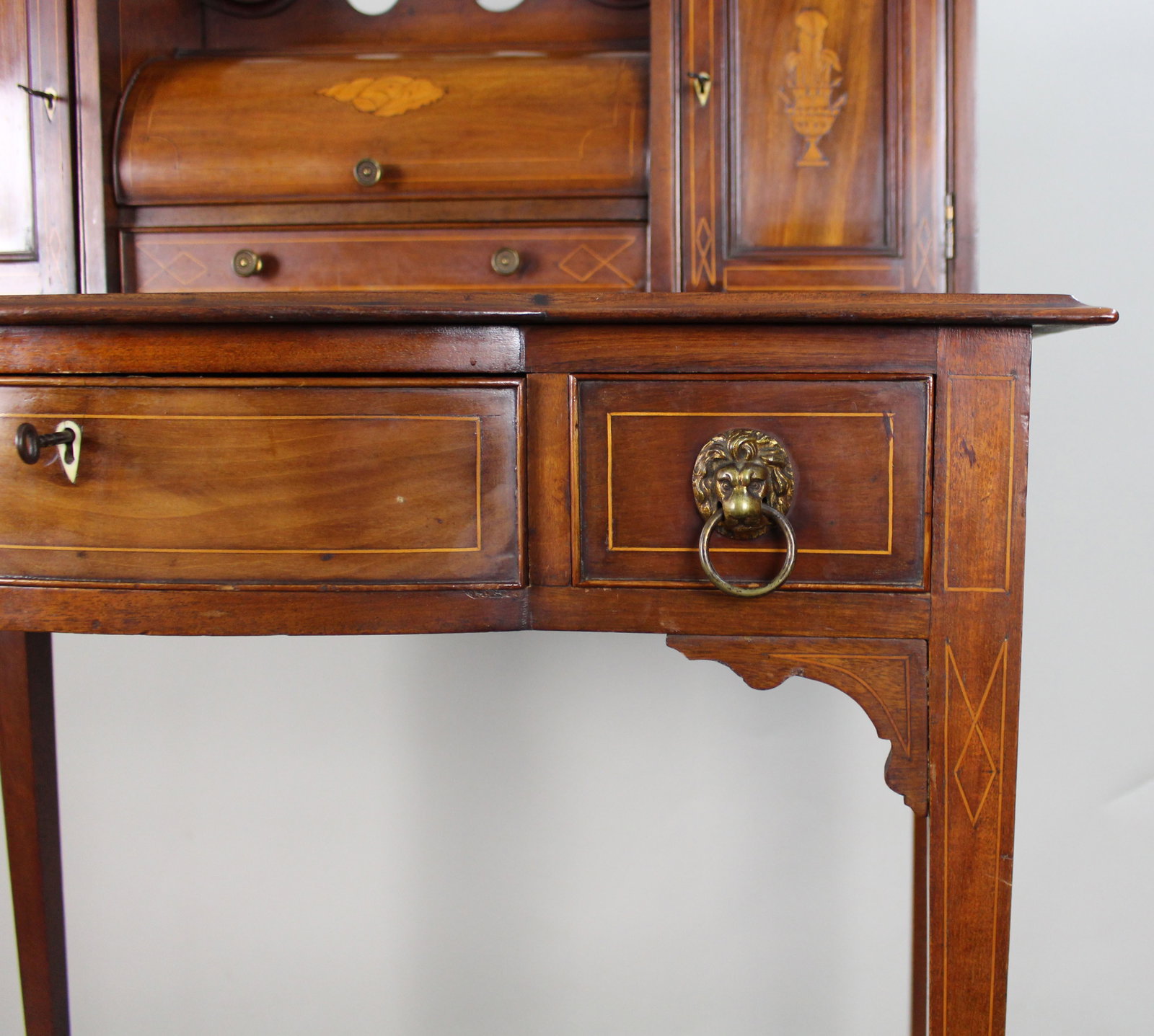 Antique Edwardian Inlaid Mahogany & Satinwood Desk - 15
