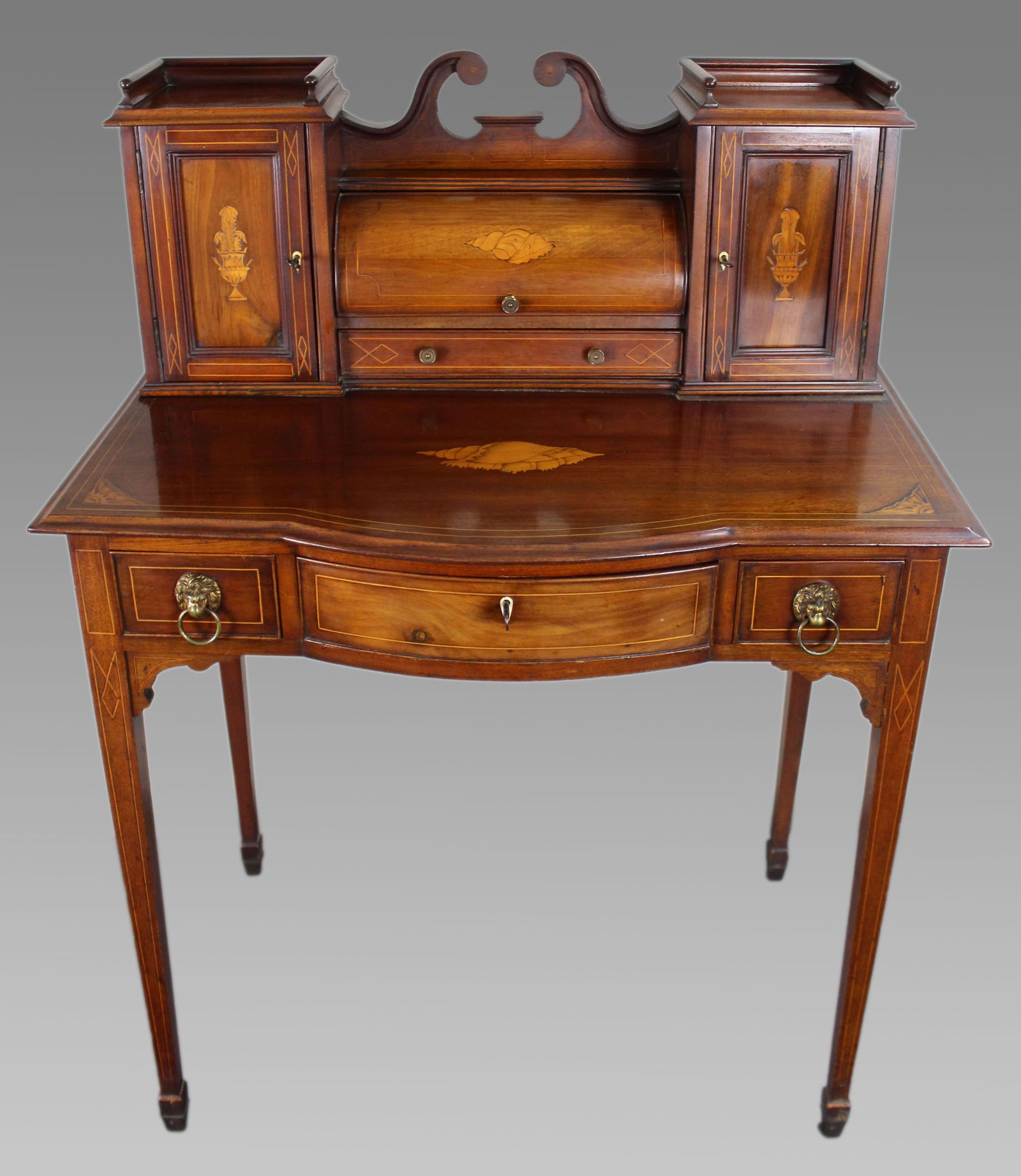 Antique Edwardian Inlaid Mahogany & Satinwood Desk (1 of 16)