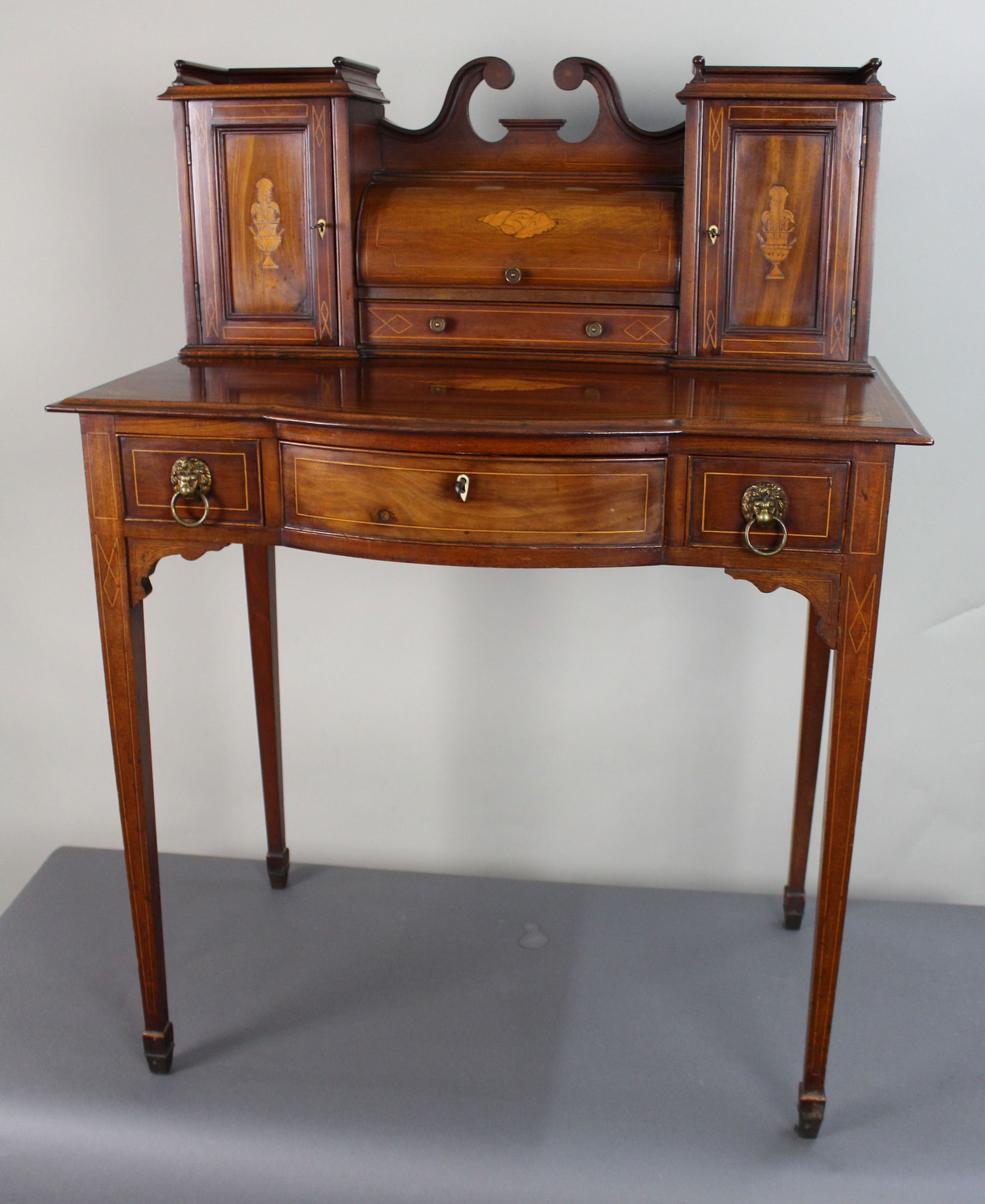 Antique Edwardian Inlaid Mahogany & Satinwood Desk - 2