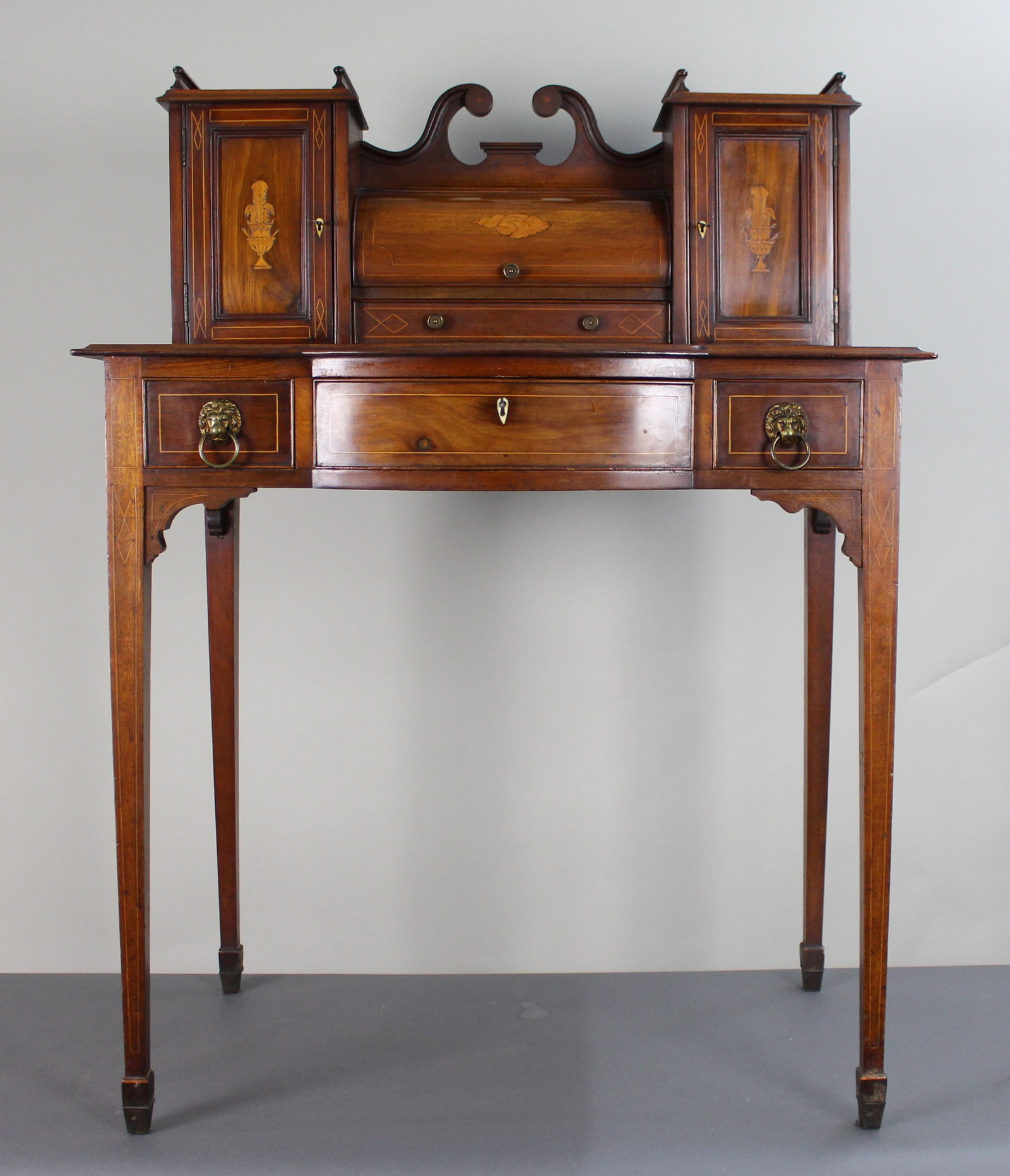 Antique Edwardian Inlaid Mahogany & Satinwood Desk - 3