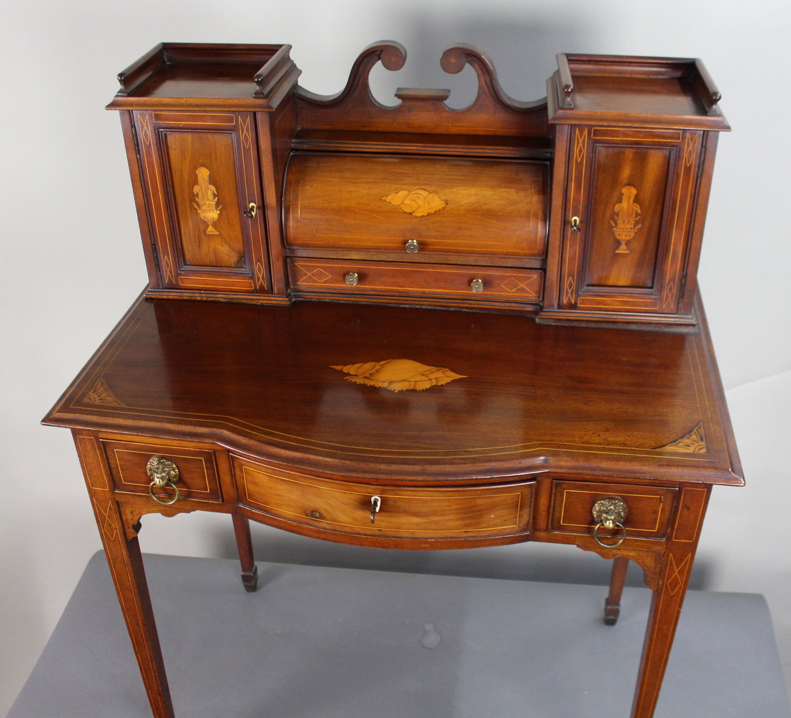 Antique Edwardian Inlaid Mahogany & Satinwood Desk - 4