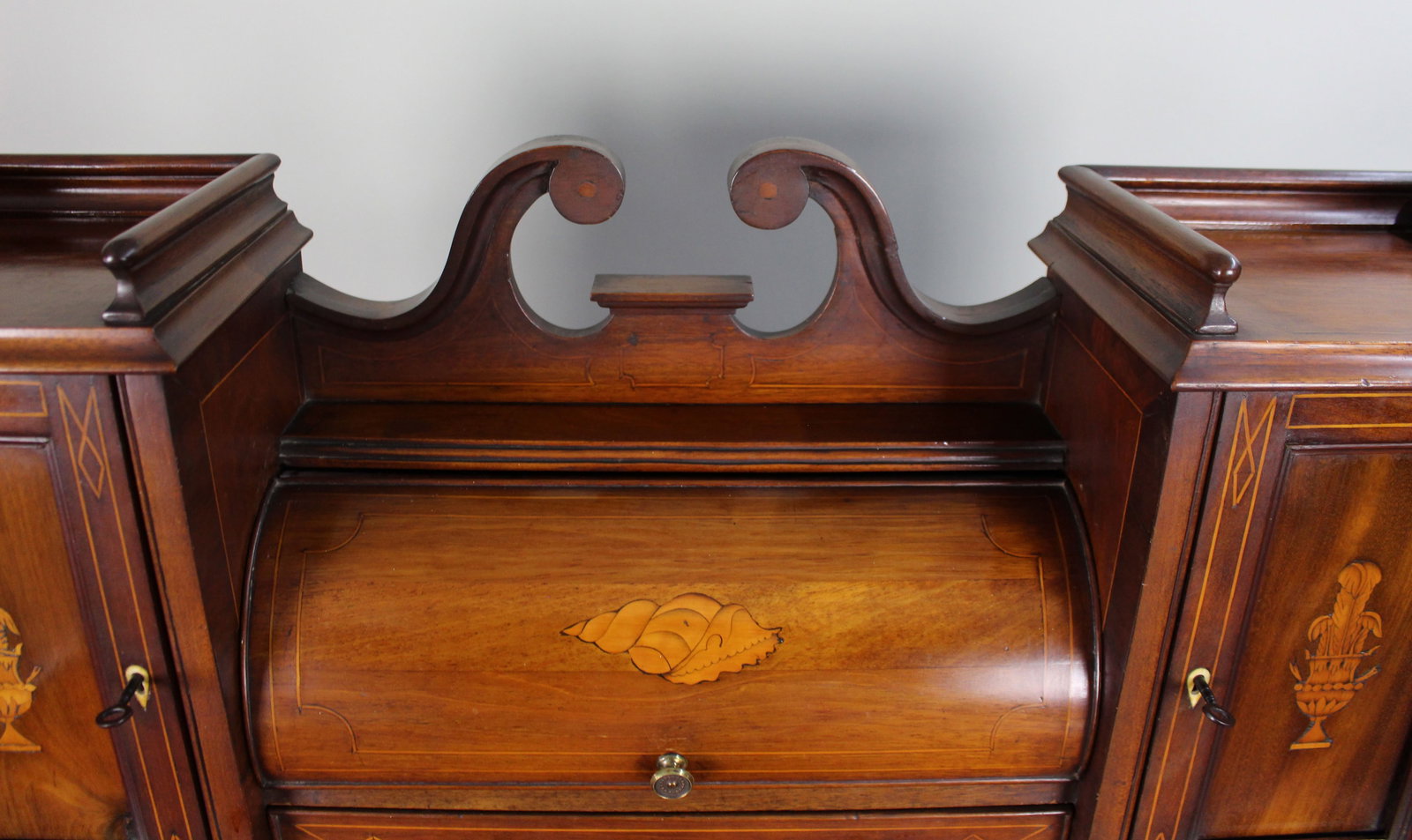 Antique Edwardian Inlaid Mahogany & Satinwood Desk - 5