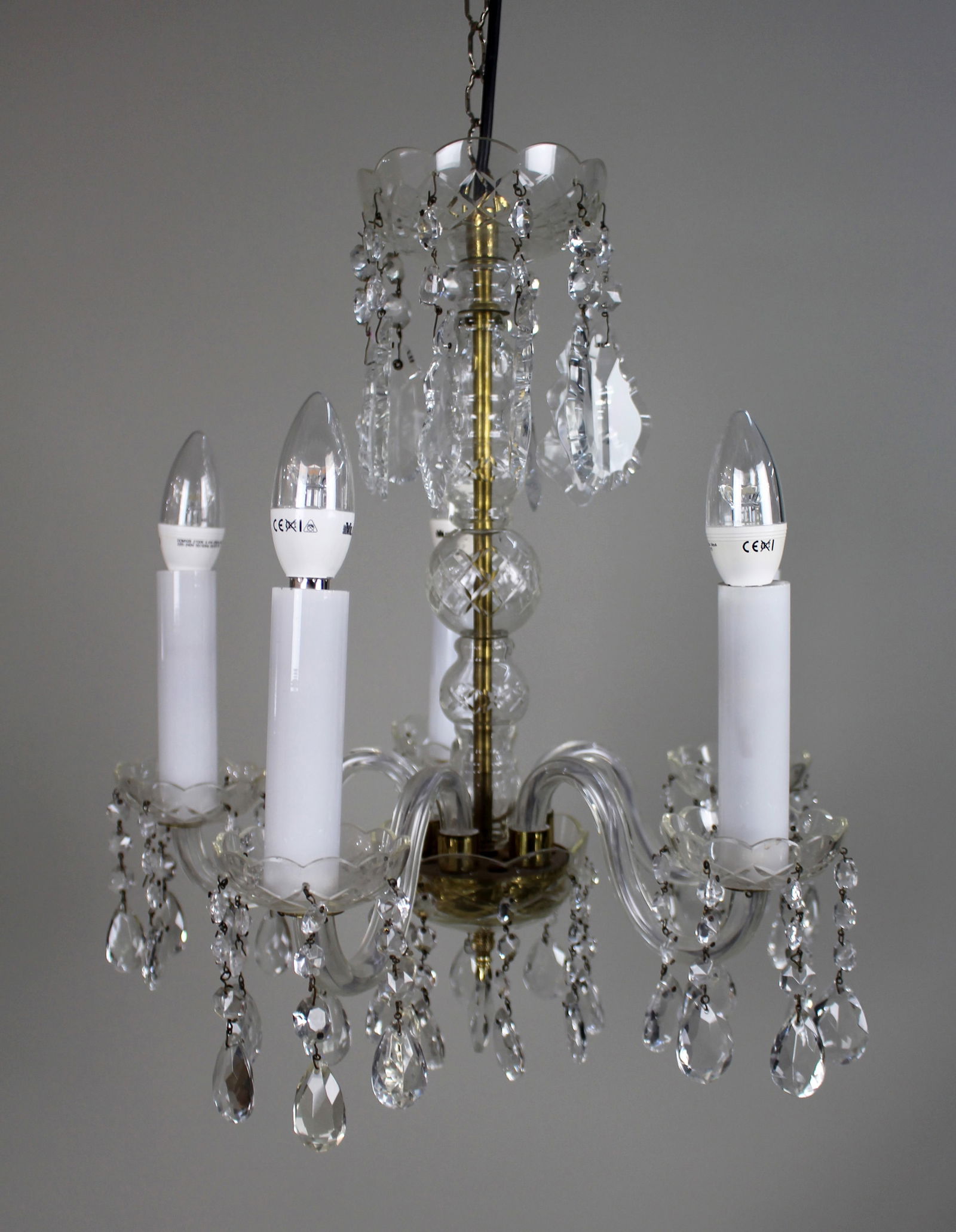 Mid-20th Century French Style 5-Arm Cut Glass and Crystal Chandelier - 2