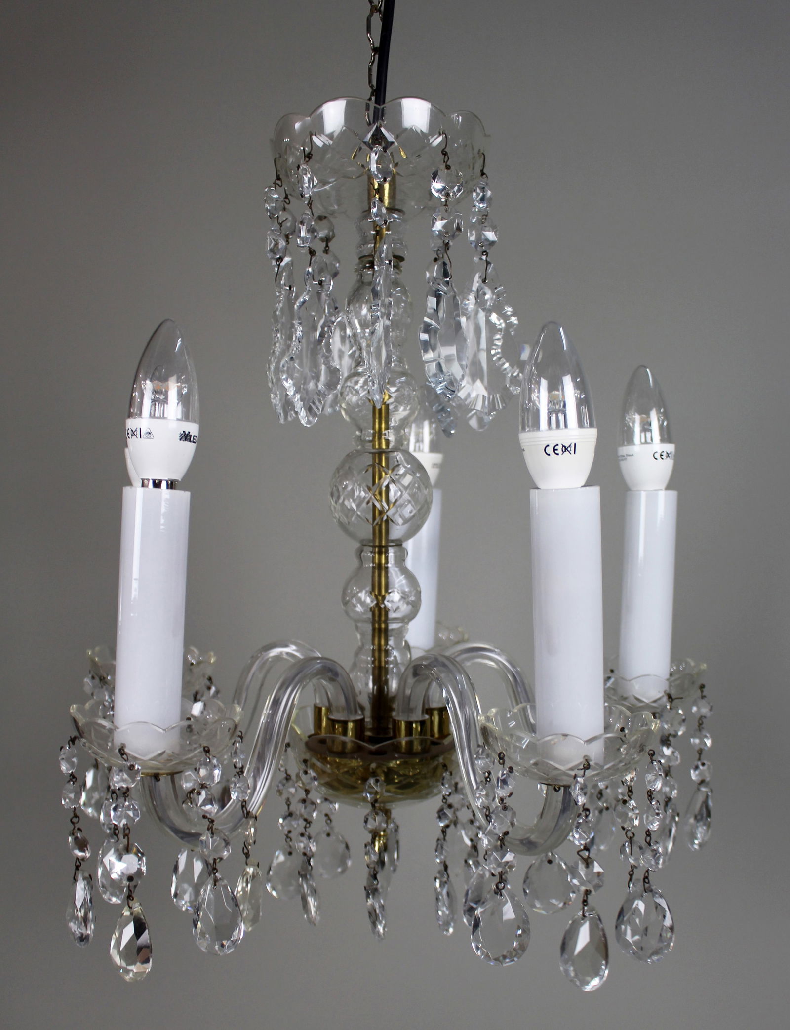 Mid-20th Century French Style 5-Arm Cut Glass and Crystal Chandelier - 3
