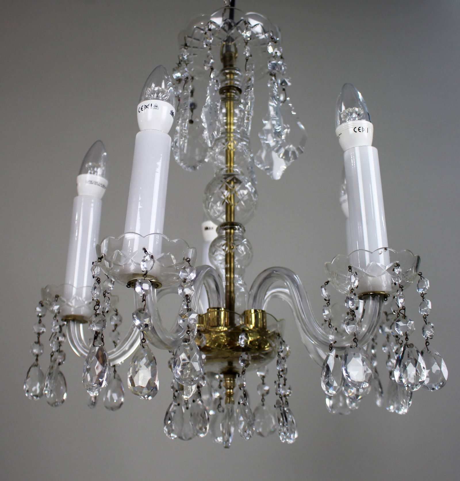 Mid-20th Century French Style 5-Arm Cut Glass and Crystal Chandelier - 4