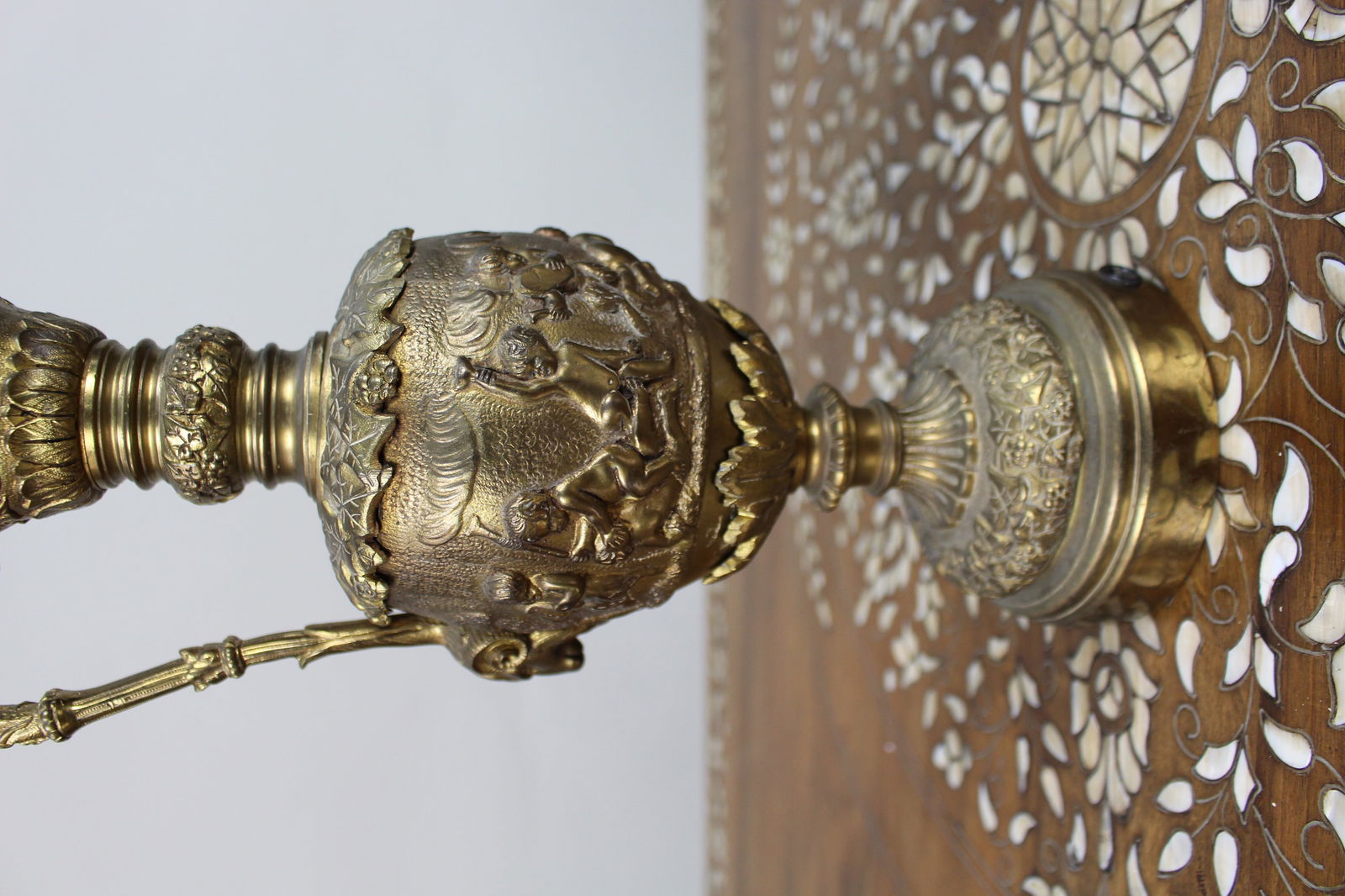 Pair of 19th Century French Gilt Bronze Bacchanalian Ewers with Cherubs - 7