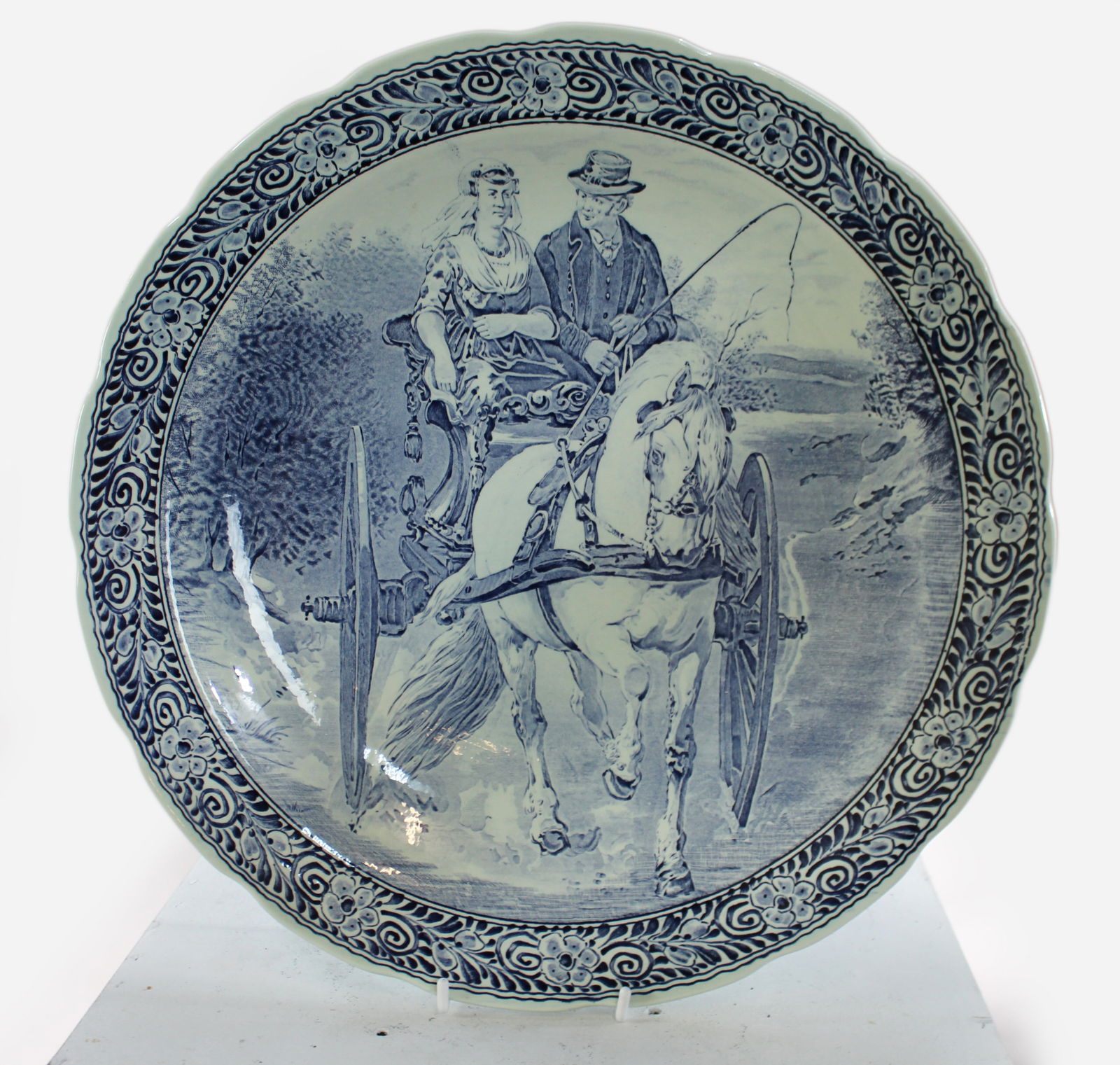 Large 20th c. Boch Delfts Blue & White Charger: Title: Large 20th c. Boch Delfts Blue & White Charger Description: Large 20th c. Boch Delfts Blue & White Charger Mid/late 20th c. Boch Delfts Blue & white. Scalloped border. 