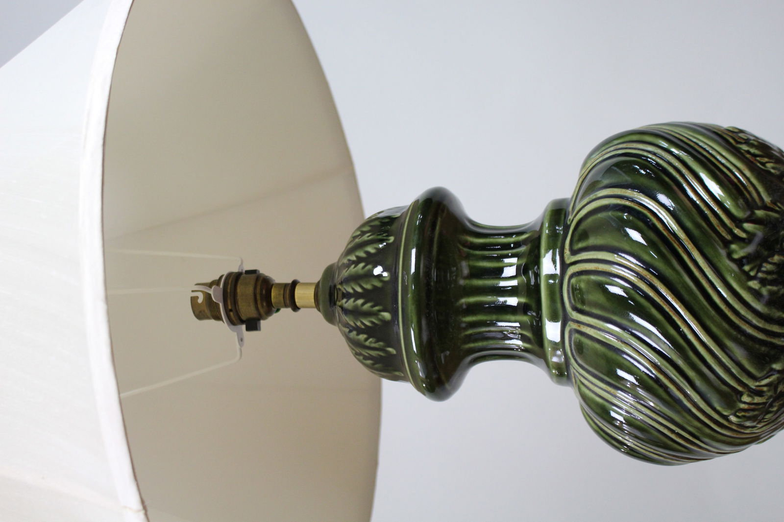 Large Royal Doulton Green Glazed Table Lamp with Shade - 2